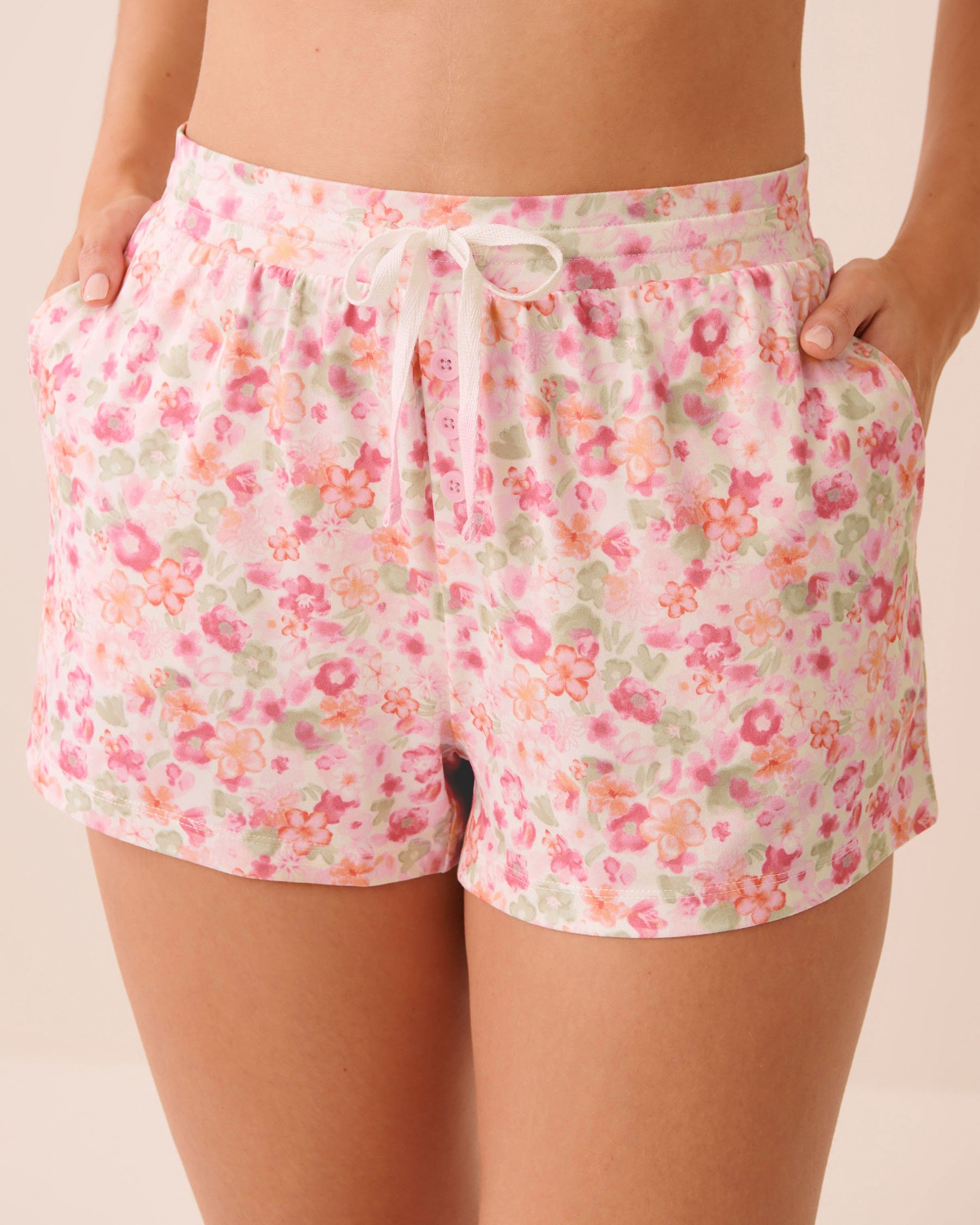 LA VIE EN ROSE Watercolor Floral Print Super Soft Pajama Shorts Watercolor Floral 40200841 - View1