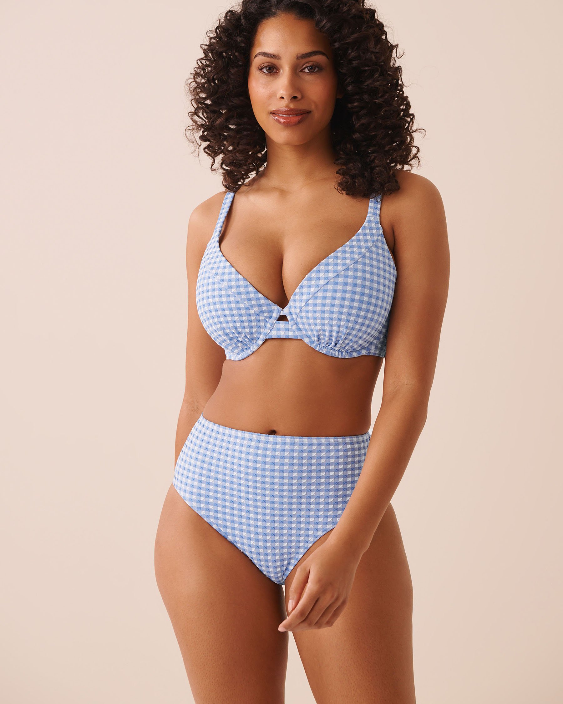 LA VIE EN ROSE AQUA Haut de bikini plongeant bonnet D BLUE GINGHAM Vichy bleu 70200219 - View1
