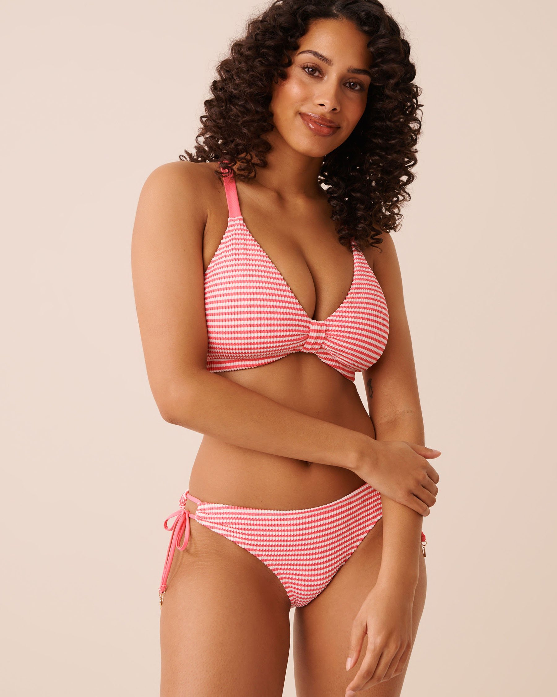 LA VIE EN ROSE AQUA BUBBLEGUM STRIPE D Cup Triangle Bikini Top Bubblegum Pink Stripes 70200223 - View1