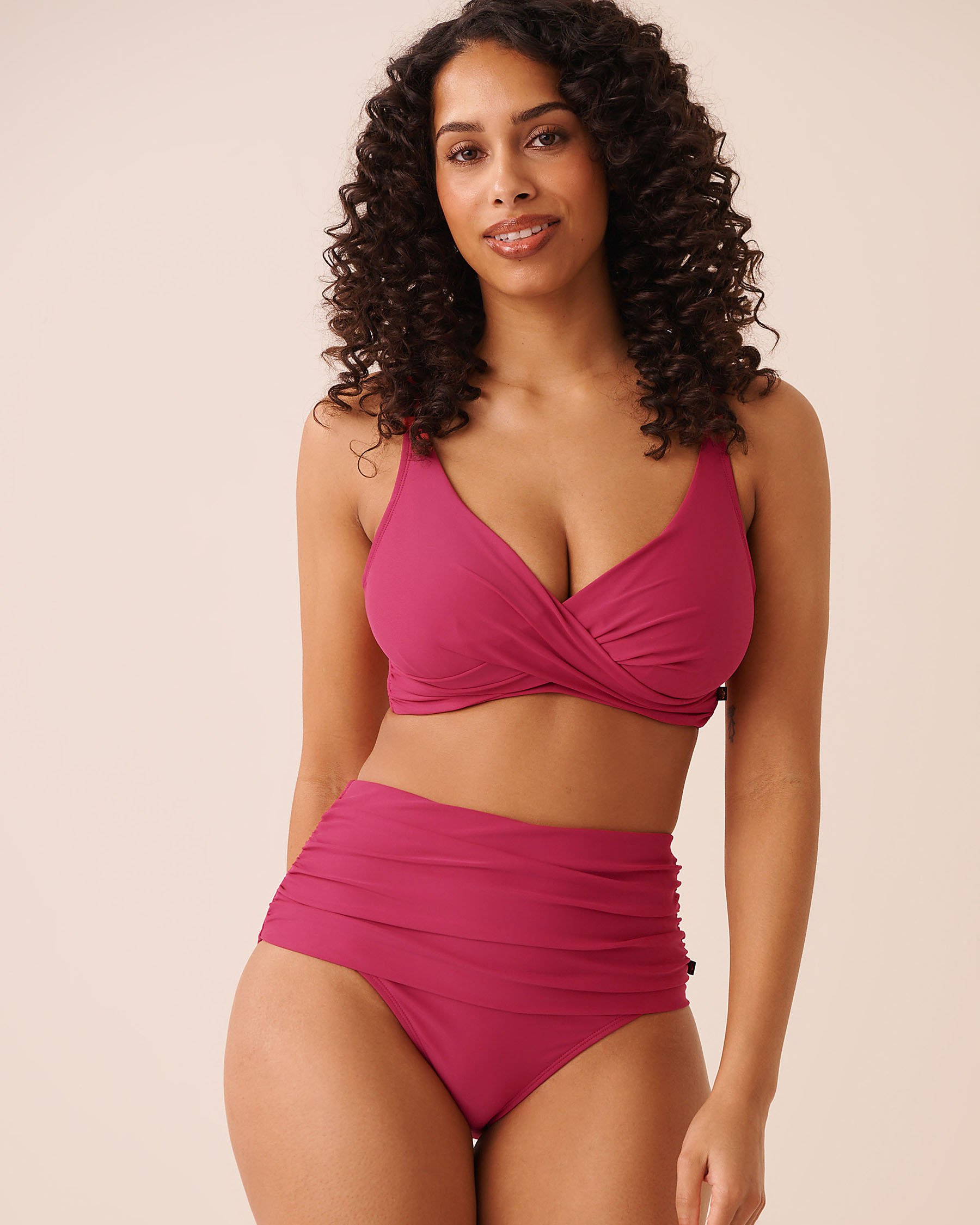 LA VIE EN ROSE AQUA RASPBERRY RED Draped High Waist Bikini Bottom Raspberry Red 70300897 - View3