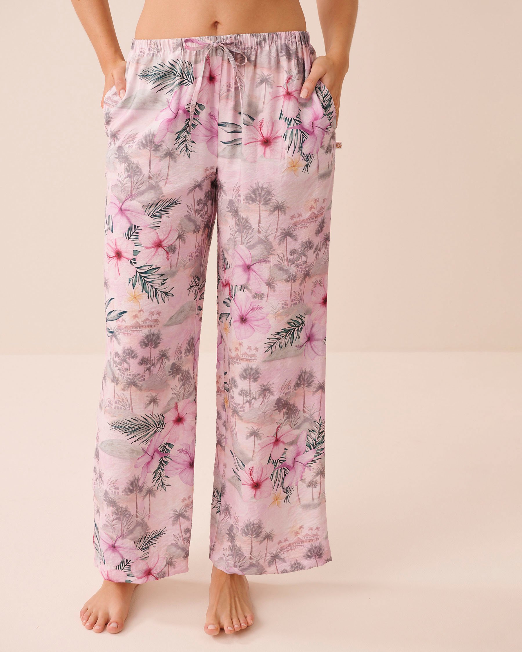 LA VIE EN ROSE AQUA Tropical Floral Wide Leg Pants Island Blush 80200101 - View1