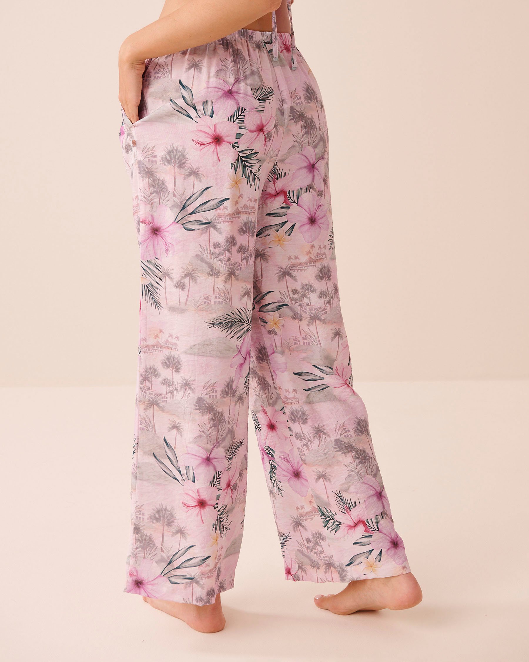LA VIE EN ROSE AQUA Tropical Floral Wide Leg Pants Island Blush 80200101 - View2