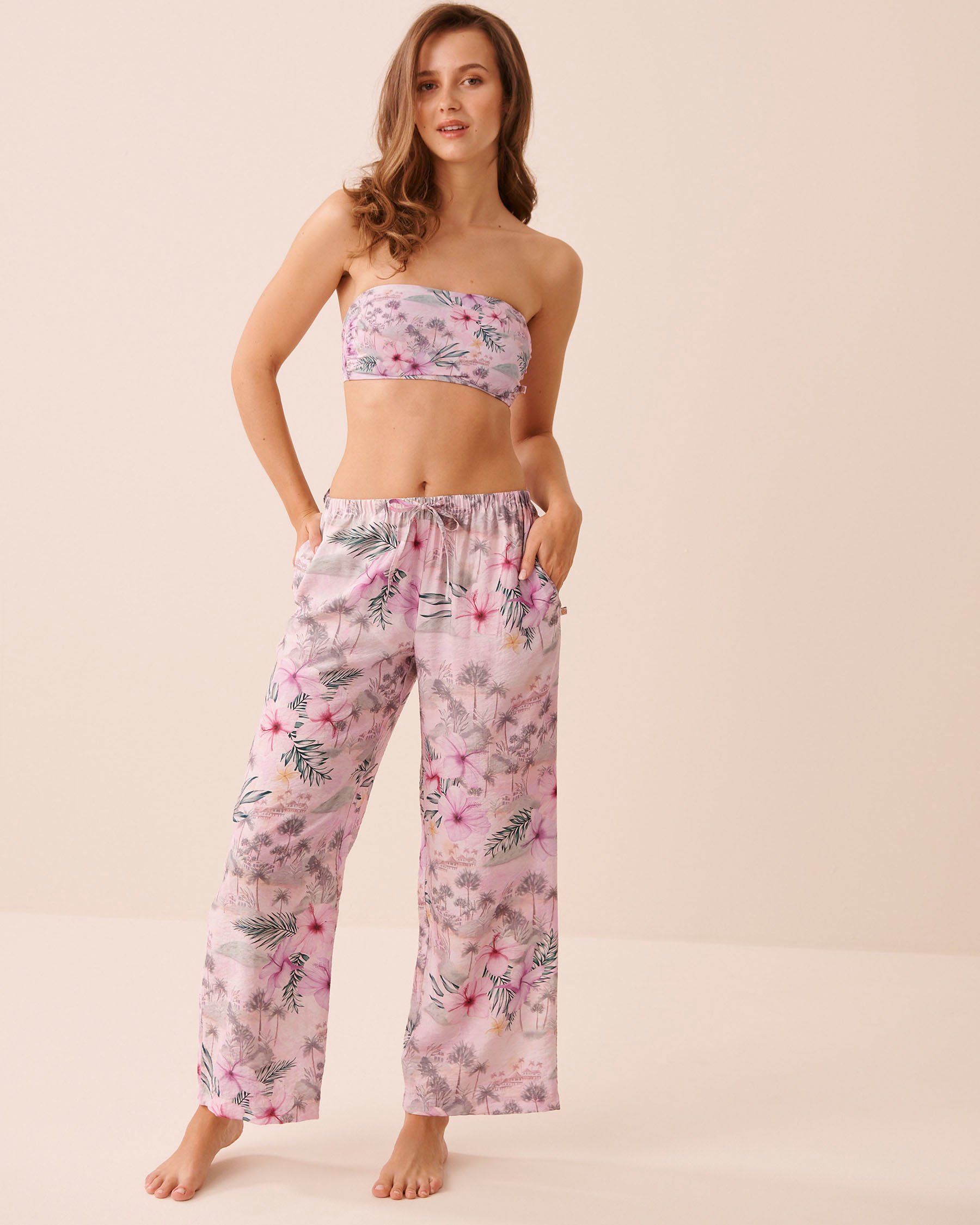LA VIE EN ROSE AQUA Tropical Floral Wide Leg Pants Island Blush 80200101 - View3