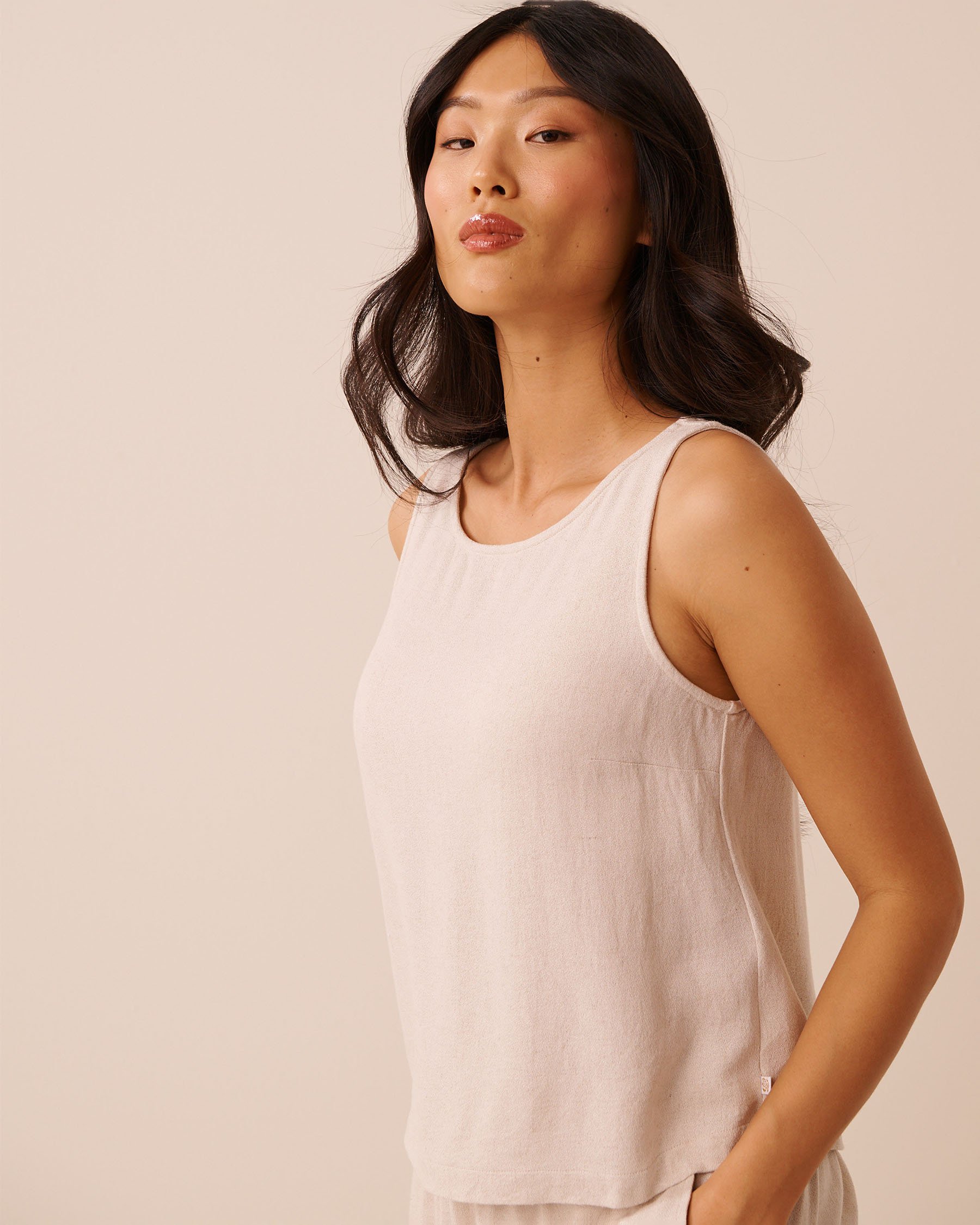 LA VIE EN ROSE AQUA Linen Blend Cami Sand 80100045 - View4