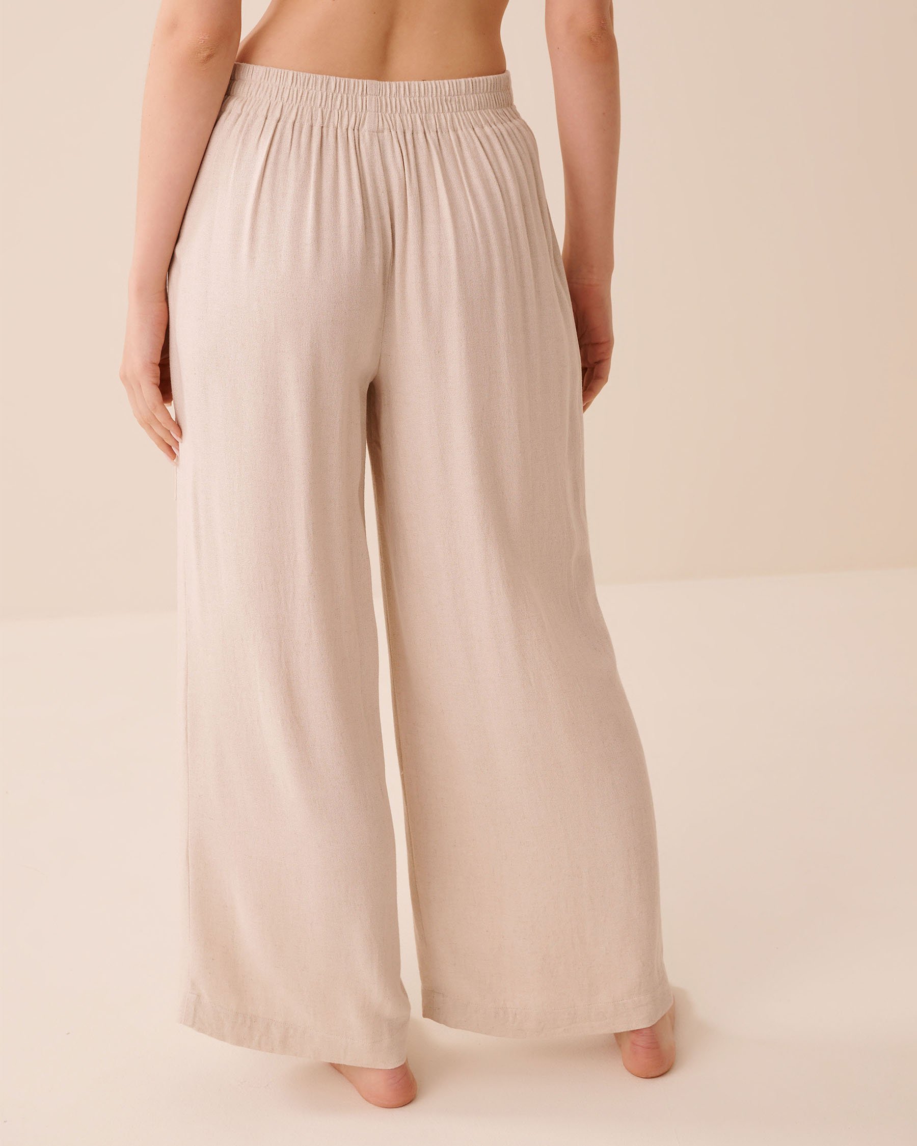 LA VIE EN ROSE AQUA Linen Blend Wide Leg Pants Sand 80200095 - View4