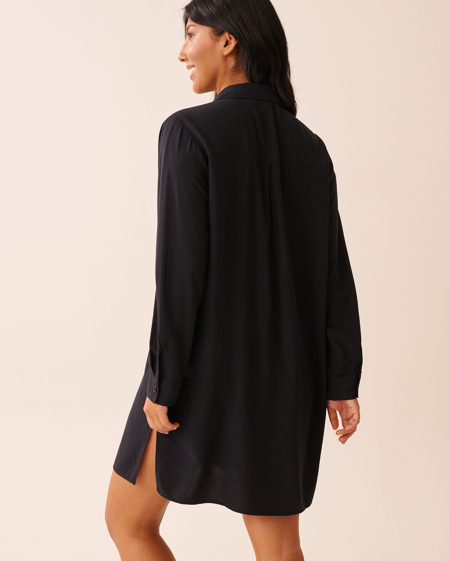 LA VIE EN ROSE AQUA Long Button-down Shirt Black 80400072 - View3