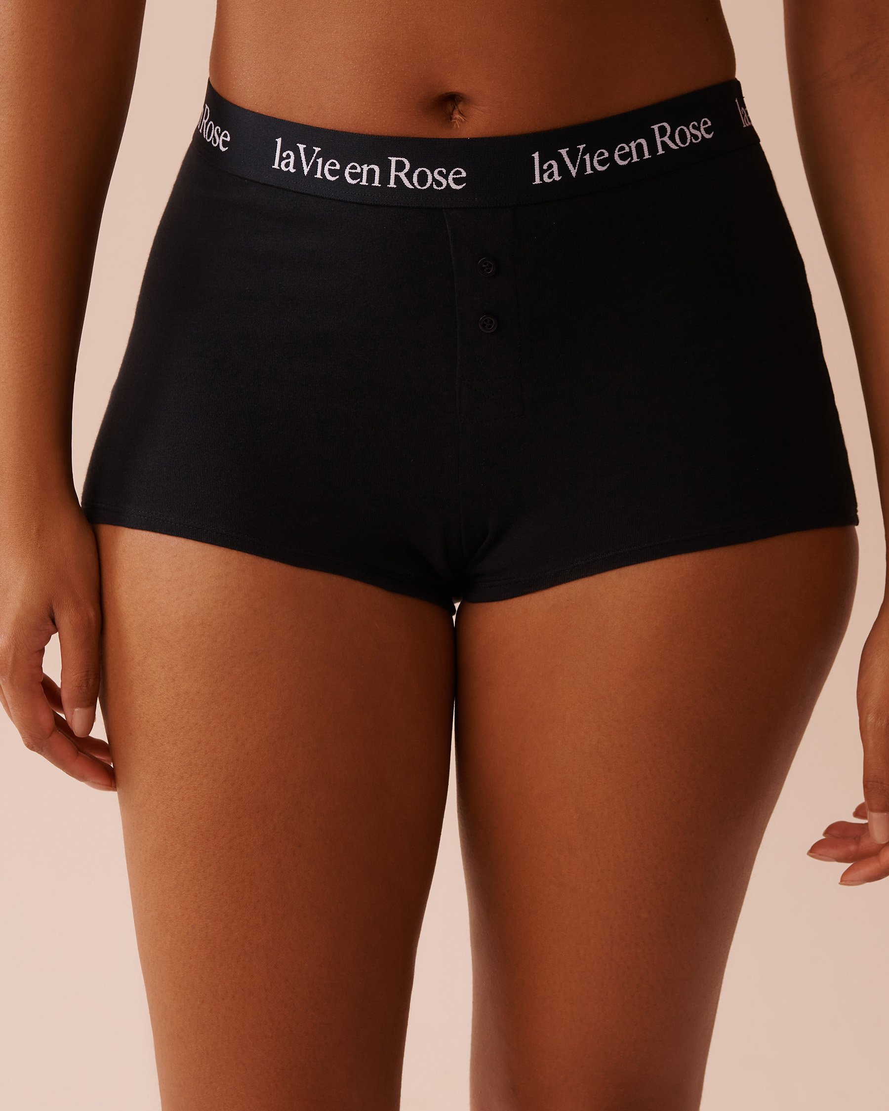 LA VIE EN ROSE Cotton and Logo Elastic Band High Waist Boyleg Panty Black 20100584 - View1