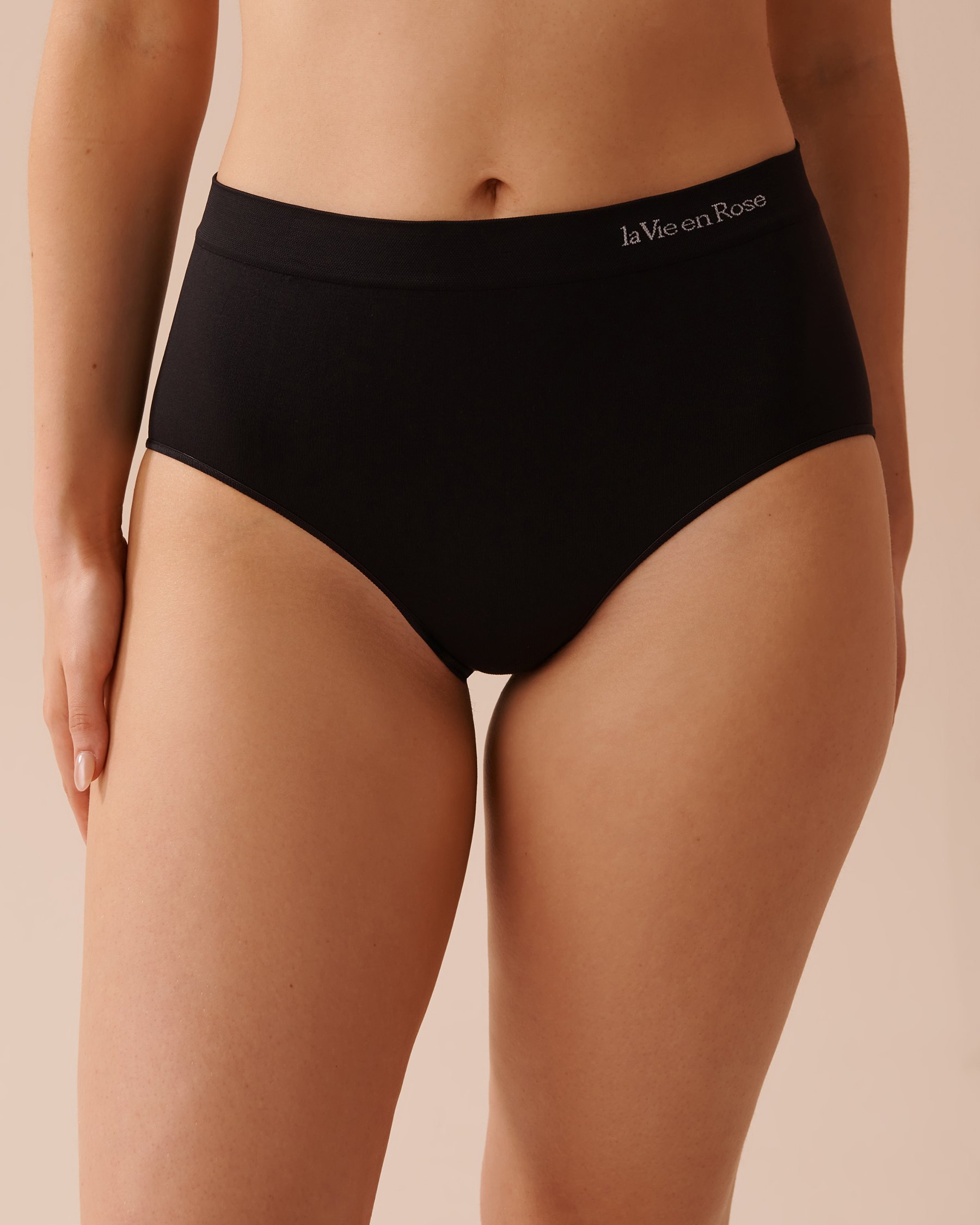 LA VIE EN ROSE Lot de 5 culottes bikini taille haute en tissu sans coutures Noir/Ombre grise 20200497 5PK - Voir4