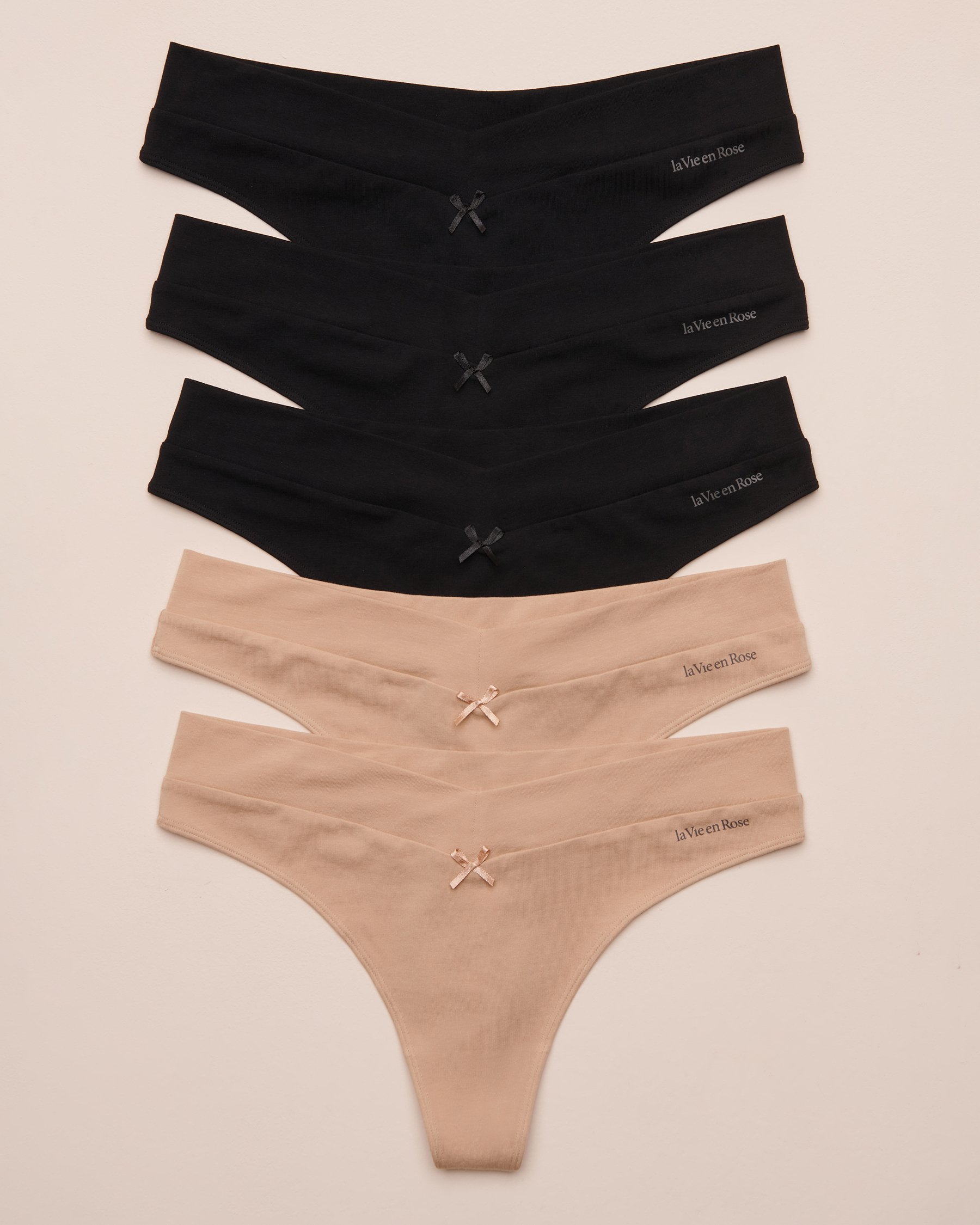 LA VIE EN ROSE Lot de 5 culottes tanga en coton Noir/Latte 564211000-5P - View1