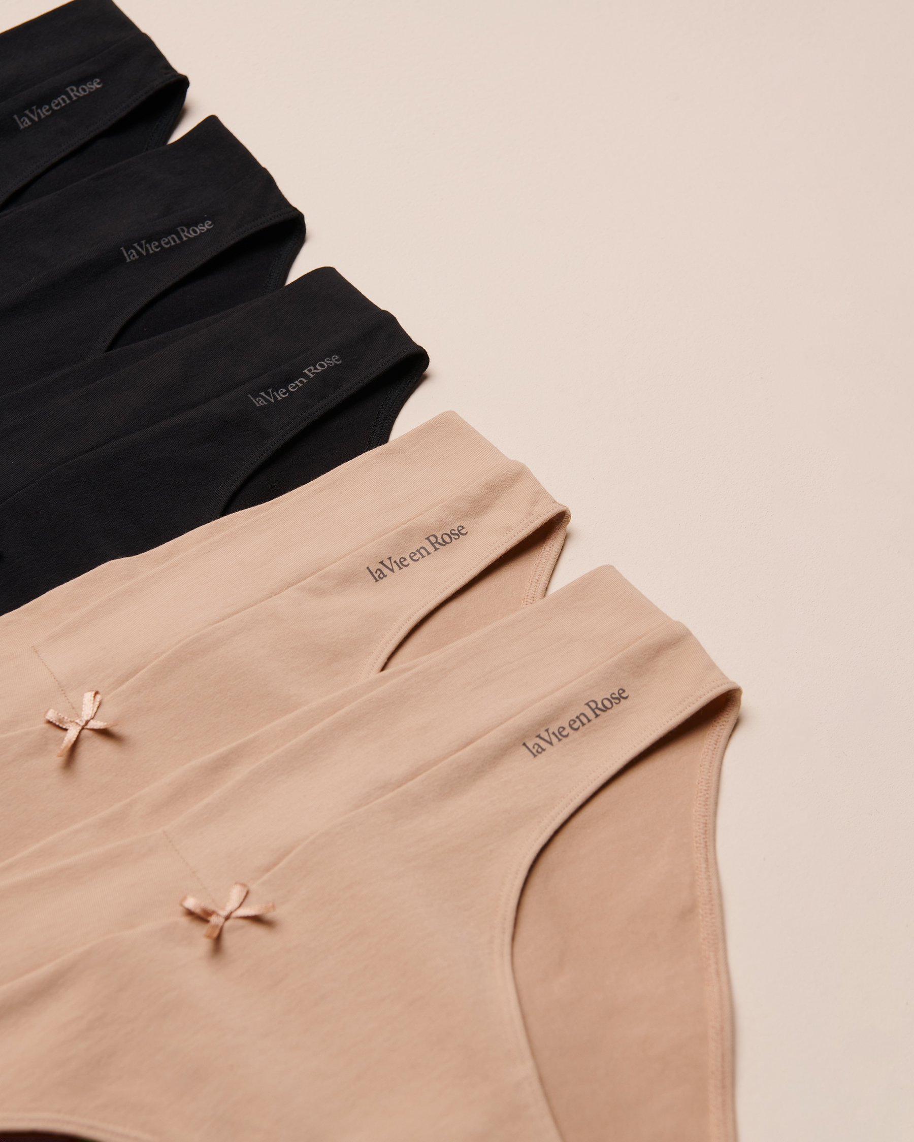 LA VIE EN ROSE Lot de 5 culottes bikini en coton Noir/Latte 564212000-5P - View2