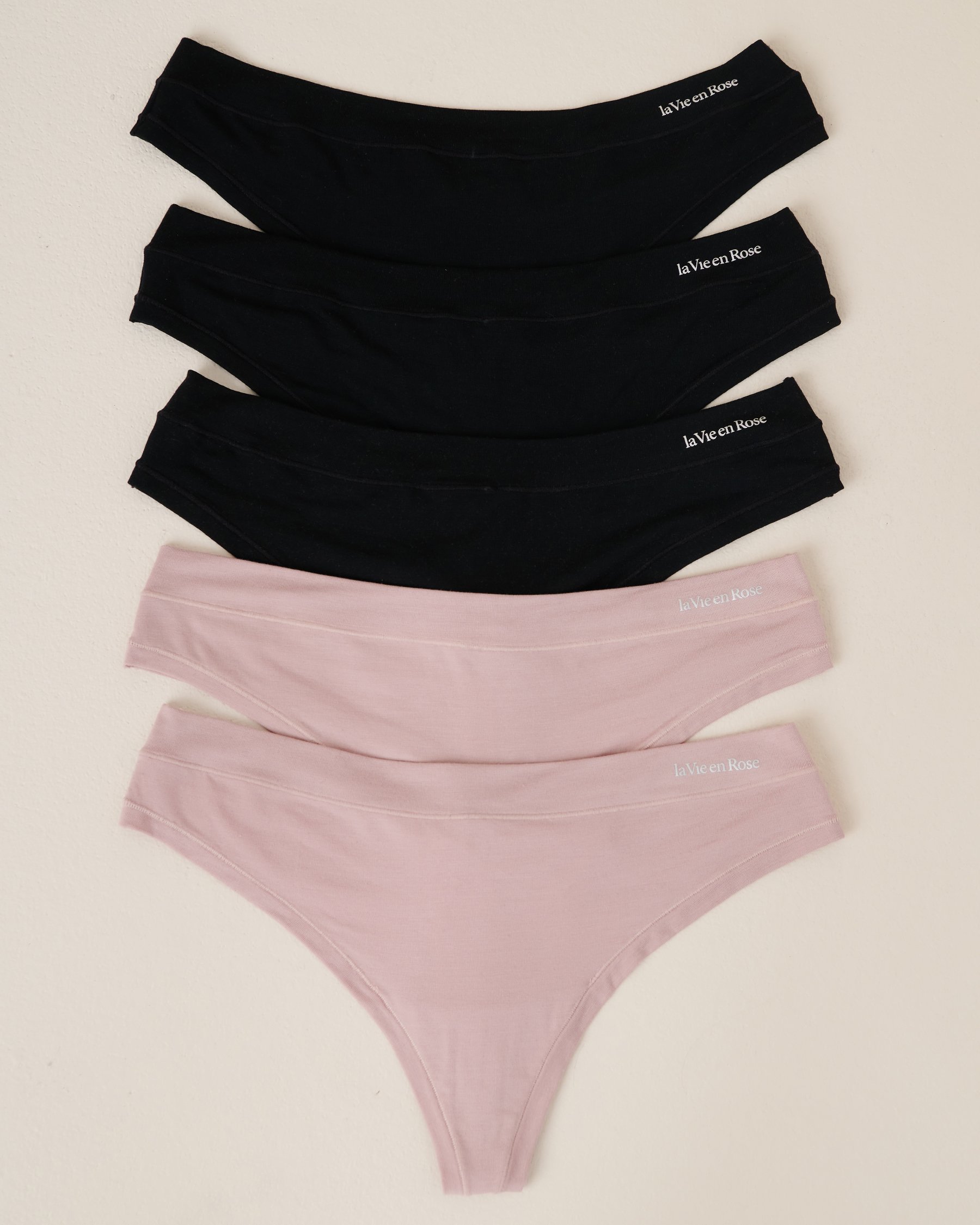 LA VIE EN ROSE Lot de 5 culottes tanga en modal Noir/Ombre grise 20200429 5PK - View1