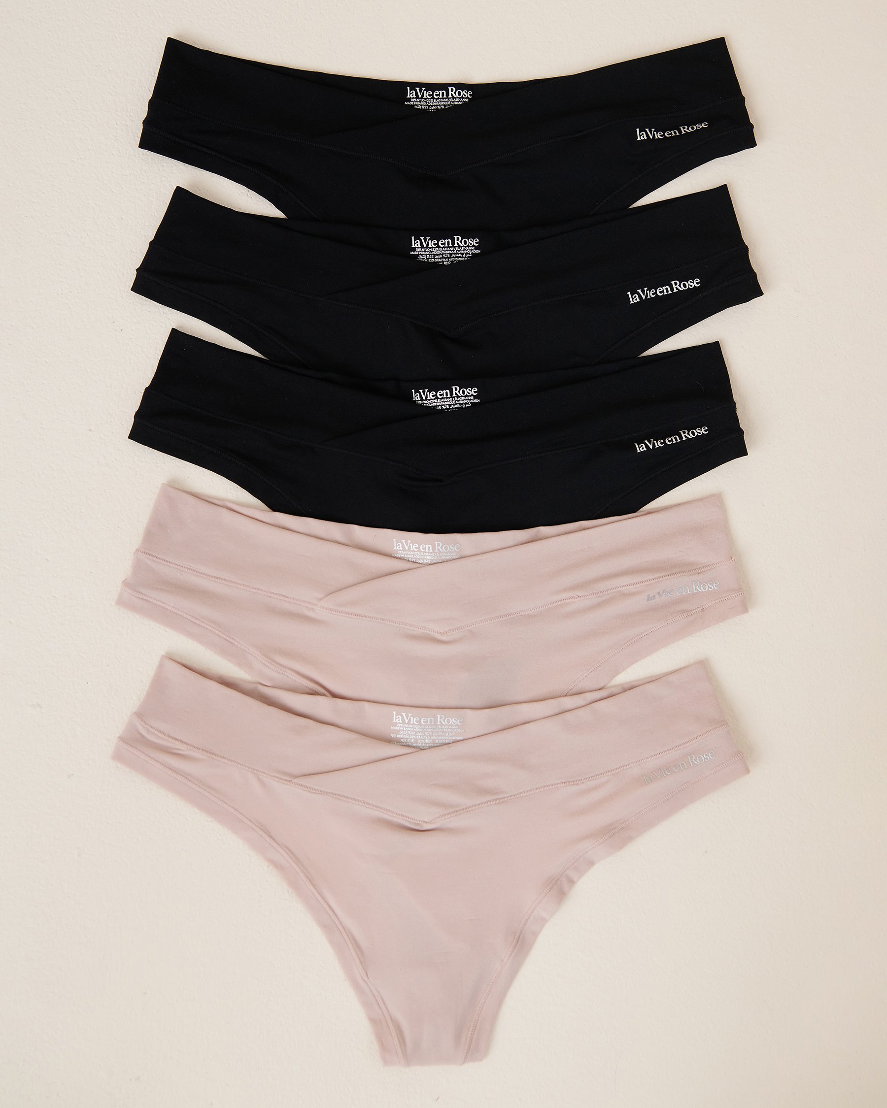 LA VIE EN ROSE Lot de 5 culottes tanga fit parfait Noir/Ombre grise 20200474 5PK - View1