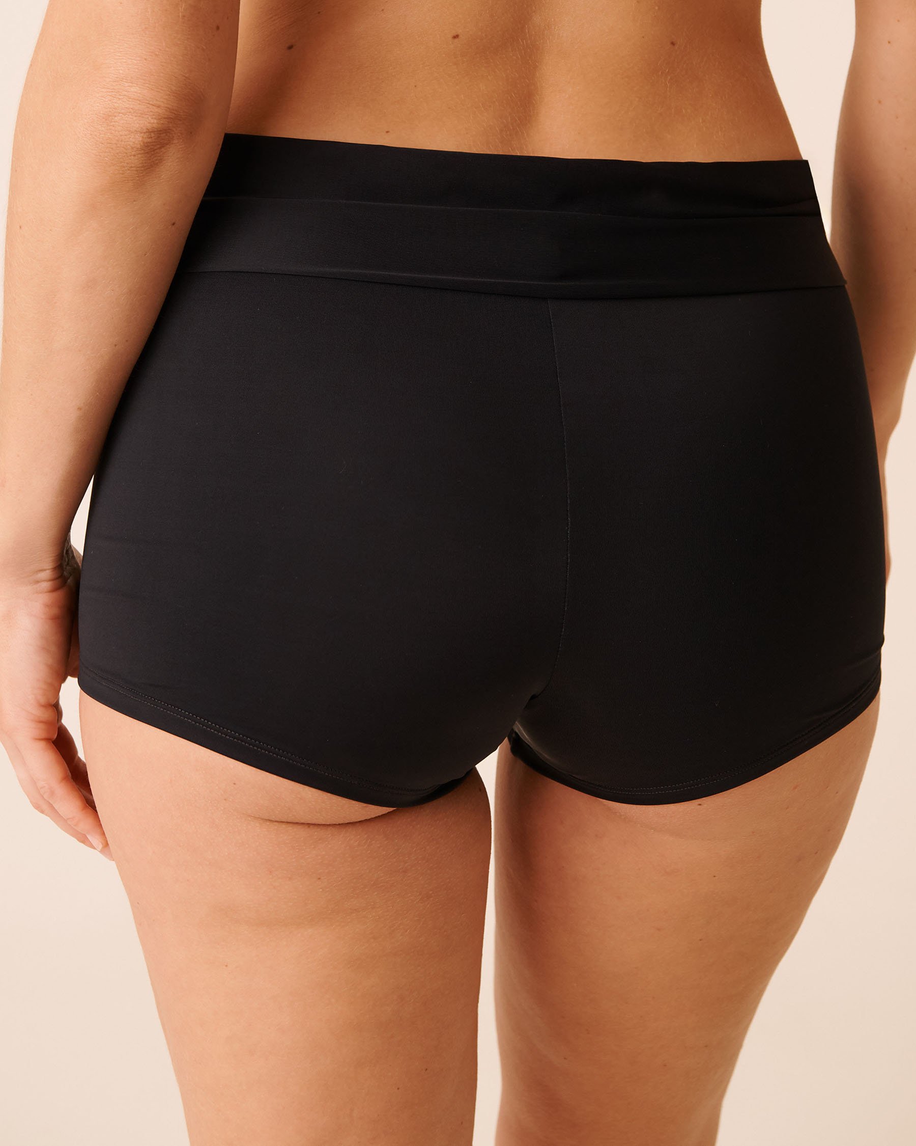 LA VIE EN ROSE AQUA BLACK Folded Waistband Boyleg Bikini Bottom Black 799-693-3-00 - View2