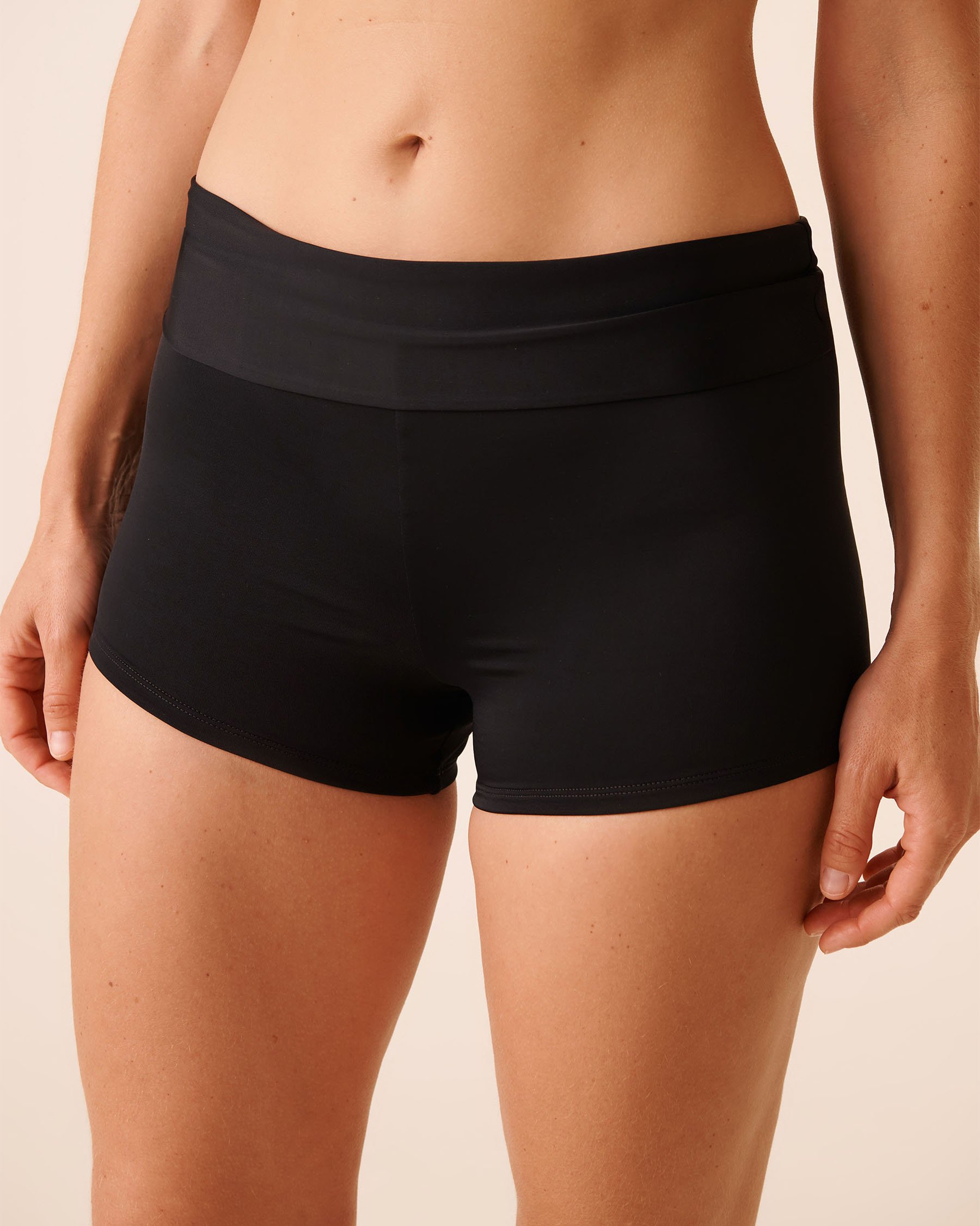 LA VIE EN ROSE AQUA BLACK Folded Waistband Boyshort Bikini Bottom Black 799-693-3-00 - View1