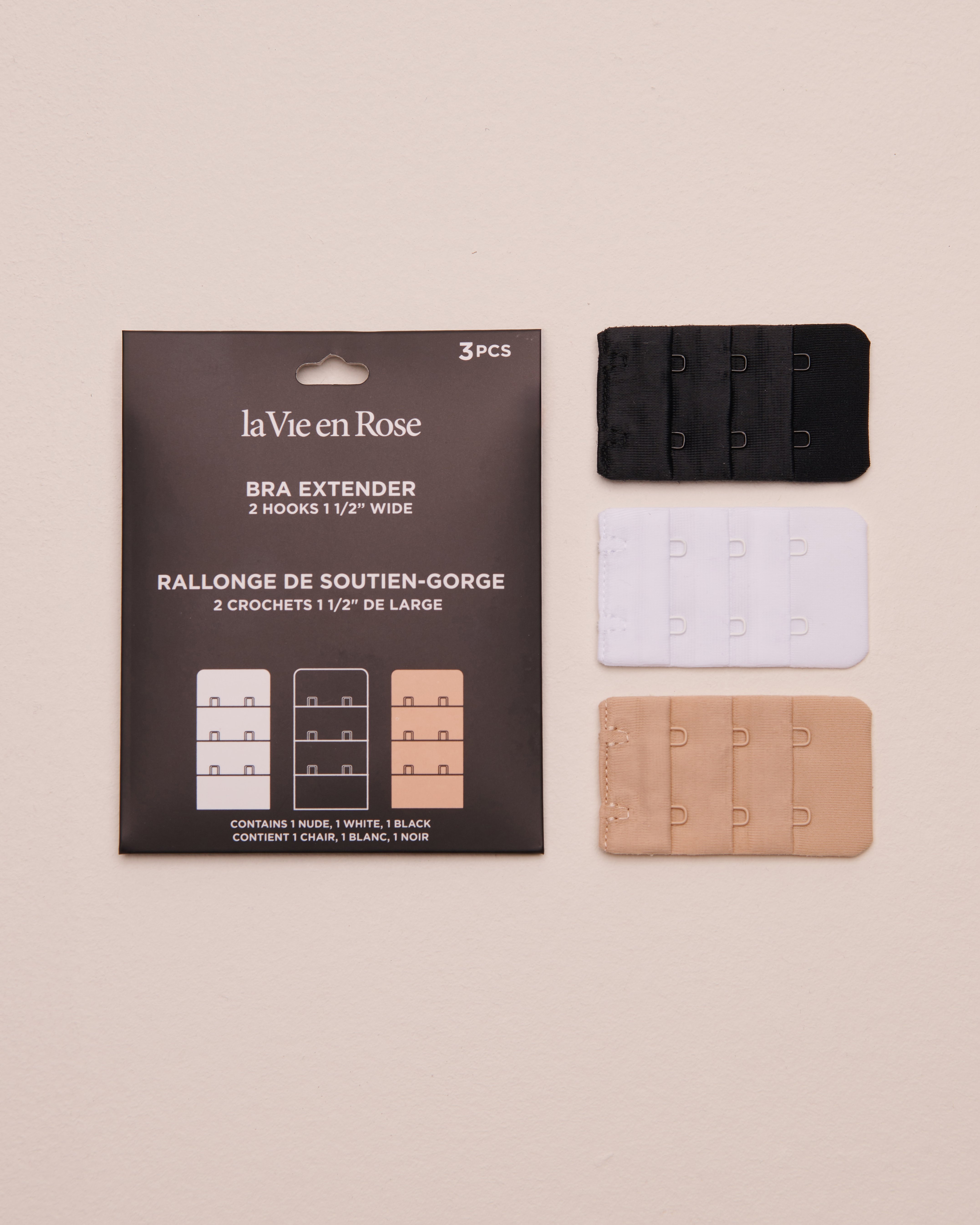 LA VIE EN ROSE 3Pcs Set of 1 1/2'' Wide 2-Hook Bra Extenders Black/White/Latte 10400015 - View1