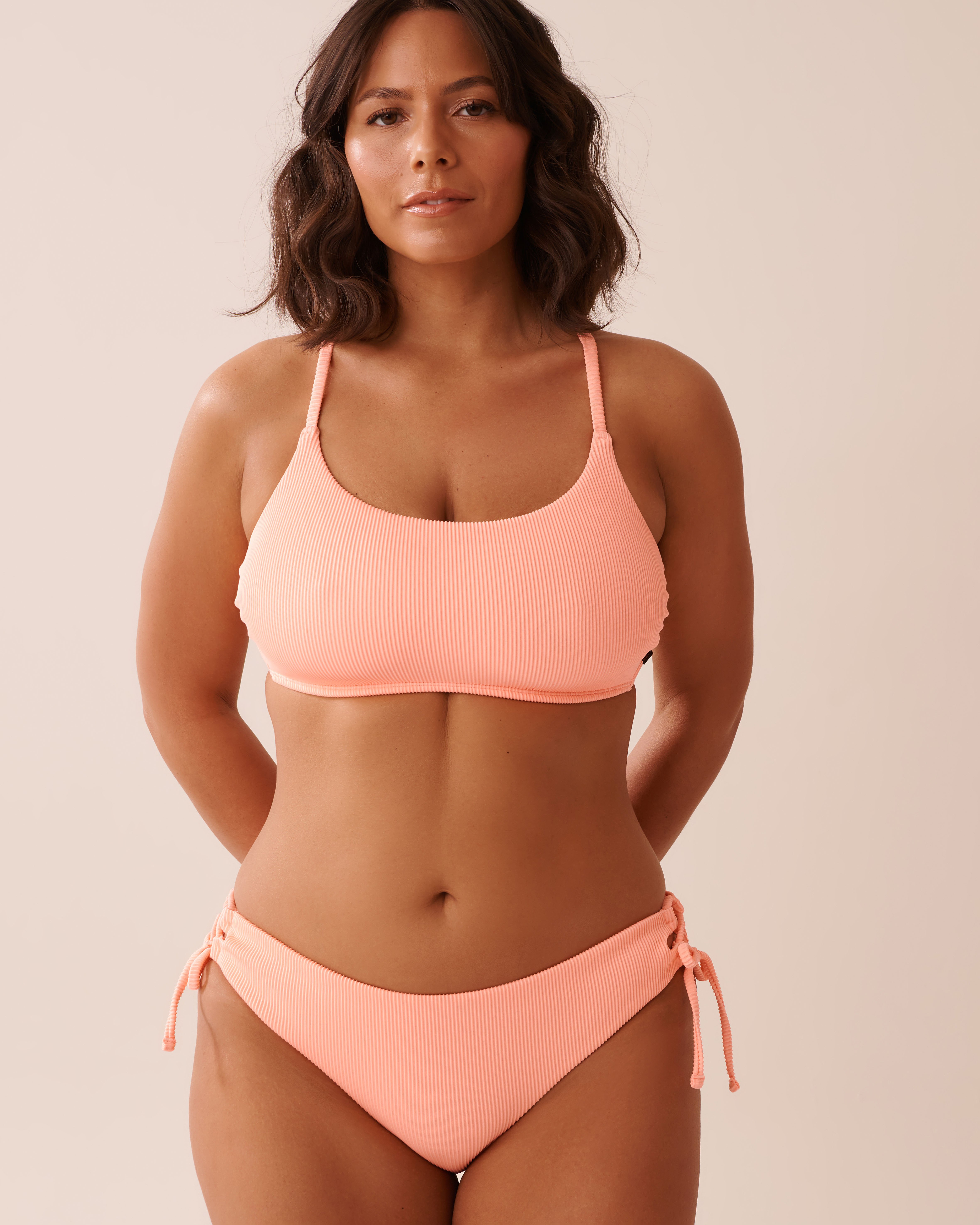 LA VIE EN ROSE AQUA CORAL PINK Ribbed Bralette Bikini Top Coral Pink 70100816 - View5