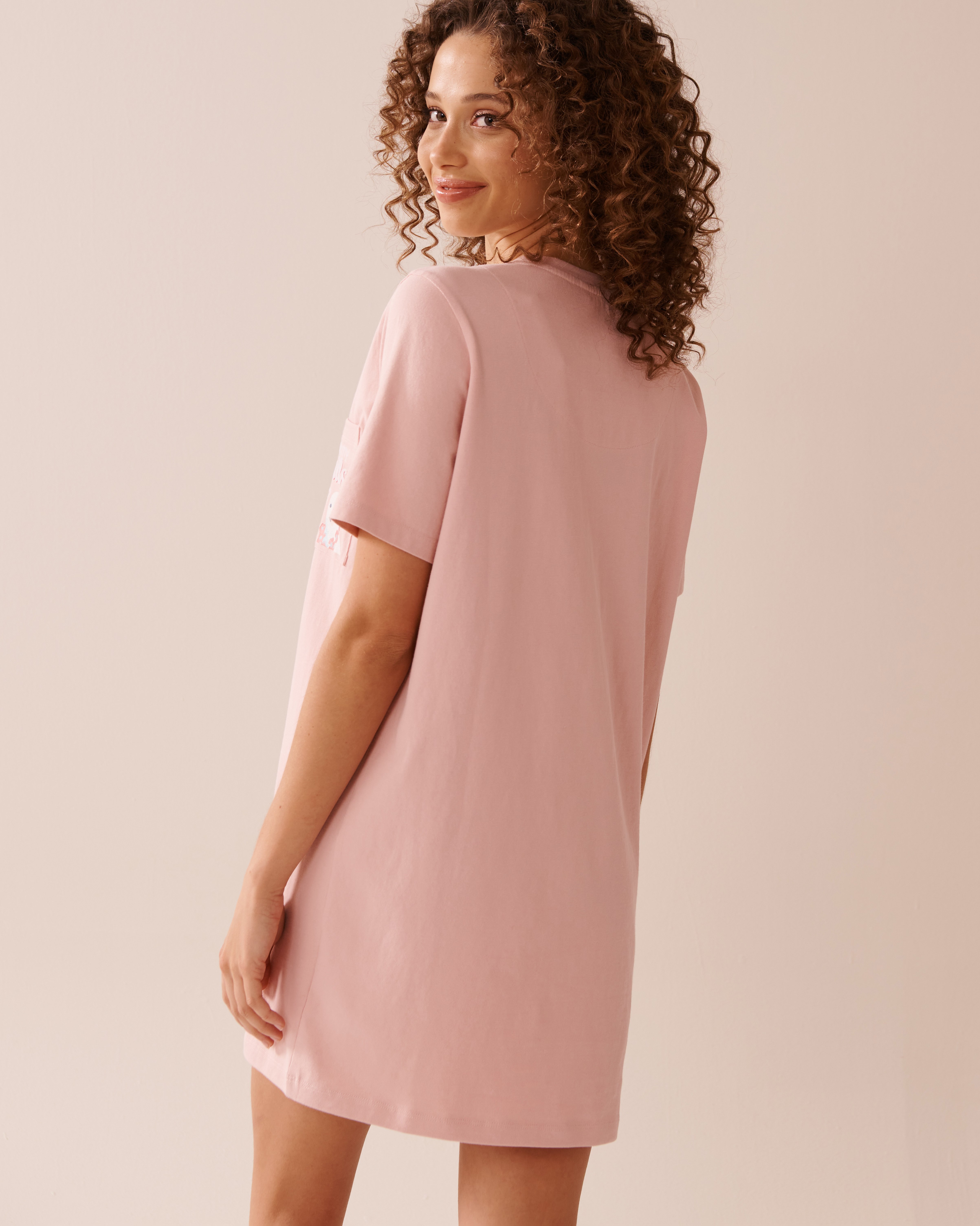 LA VIE EN ROSE Chemise de nuit en coton imprimé goéland Rose pivoine 40500427 - View2