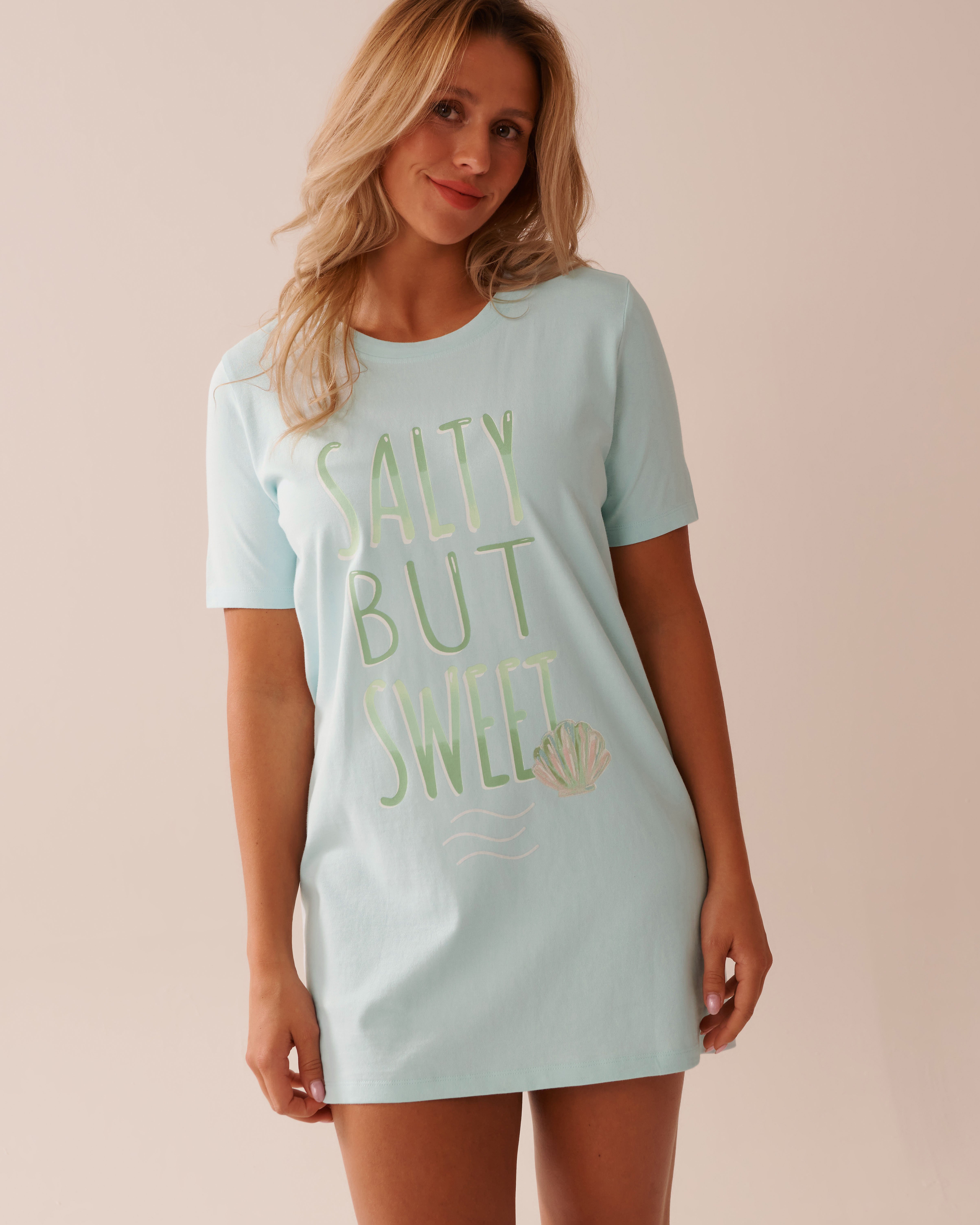 LA VIE EN ROSE Seashell Print Cotton Sleepshirt Turquoise 40500427 - View1