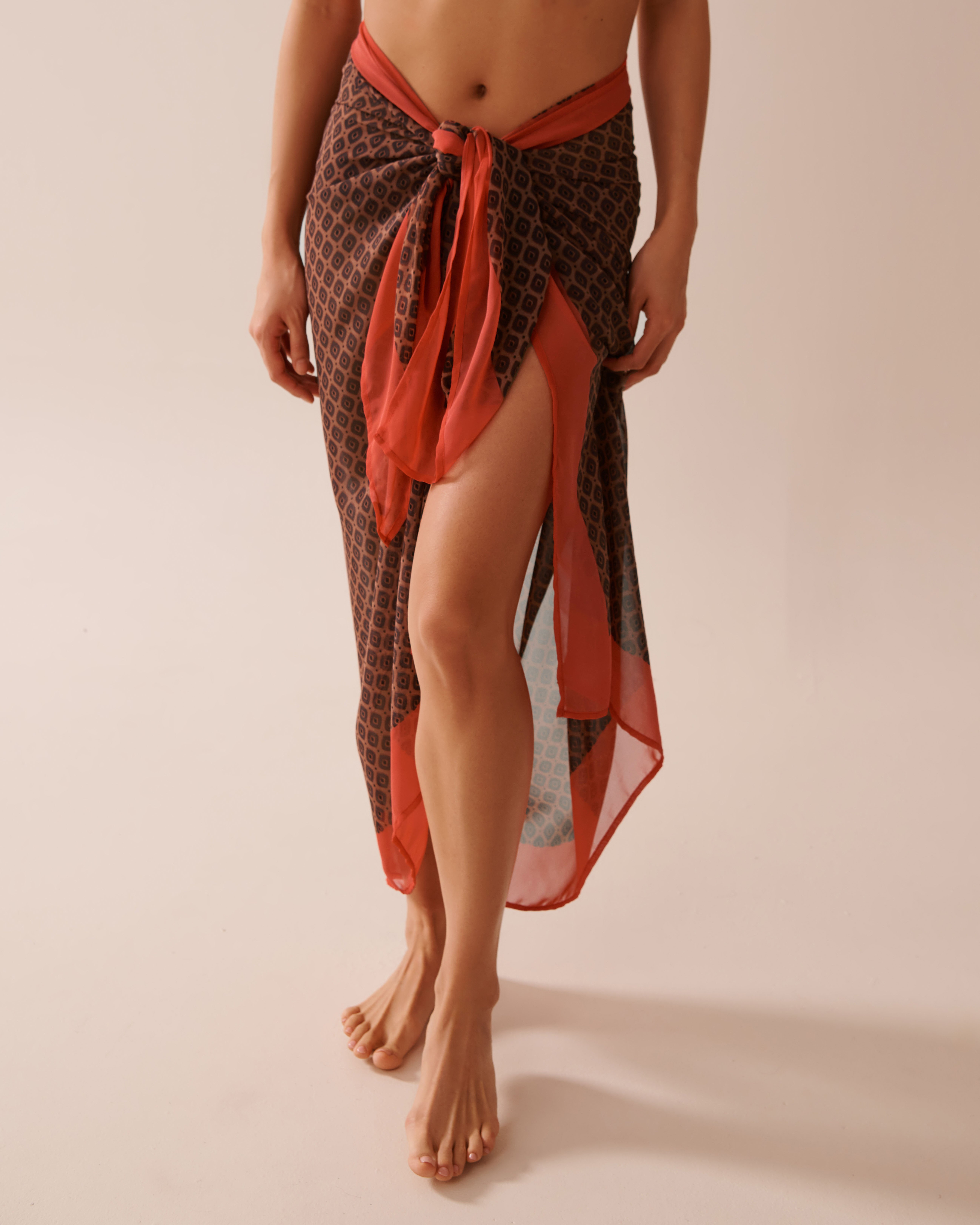 LA VIE EN ROSE AQUA Long Chiffon Pareo Terracotta Geometric 80200071 - View5