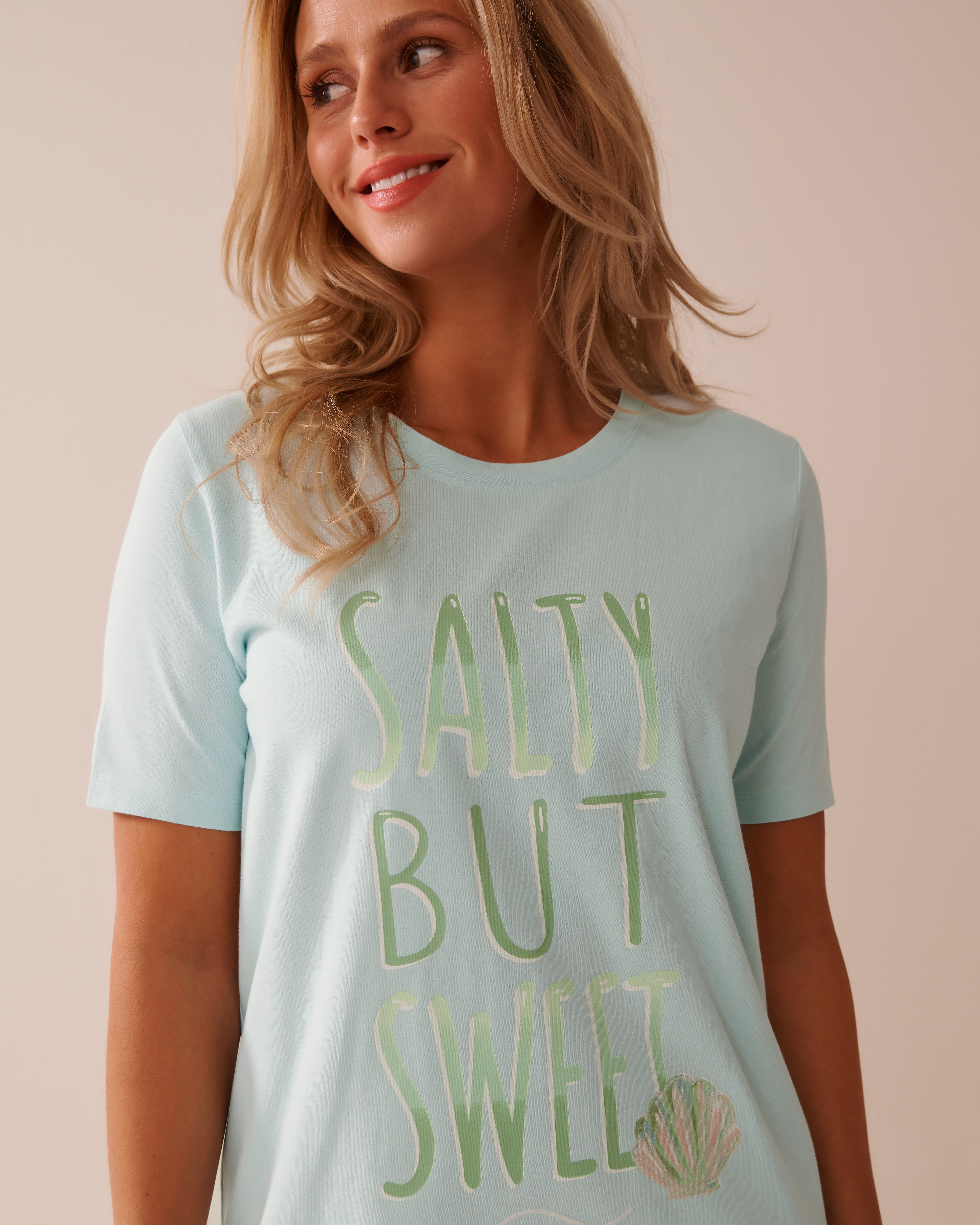 LA VIE EN ROSE Seashell Print Cotton Sleepshirt Turquoise 40500427 - View3