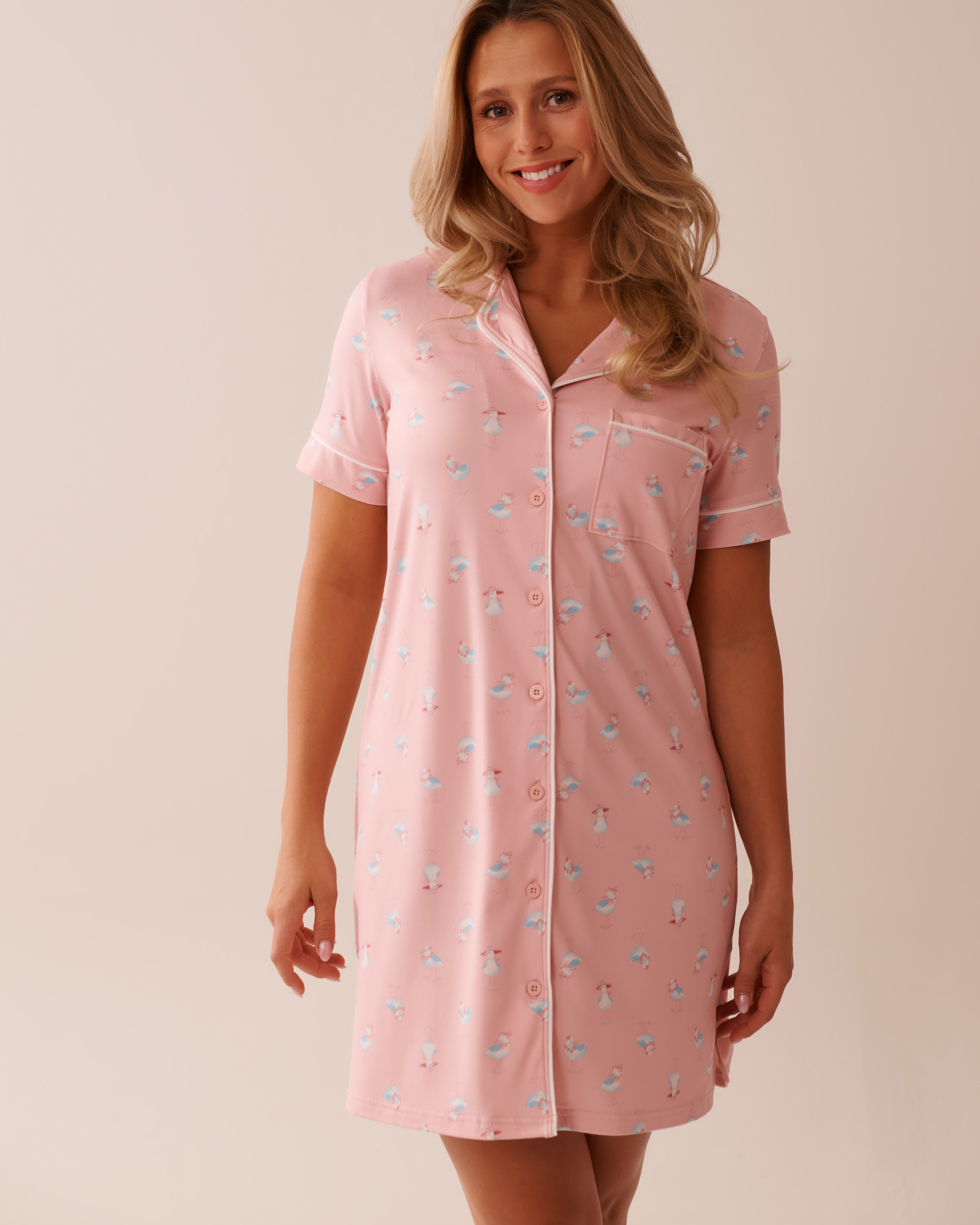 LA VIE EN ROSE Seagull Print Super Soft Button-down Sleepshirt Pink/Seagull 40500430 - View1