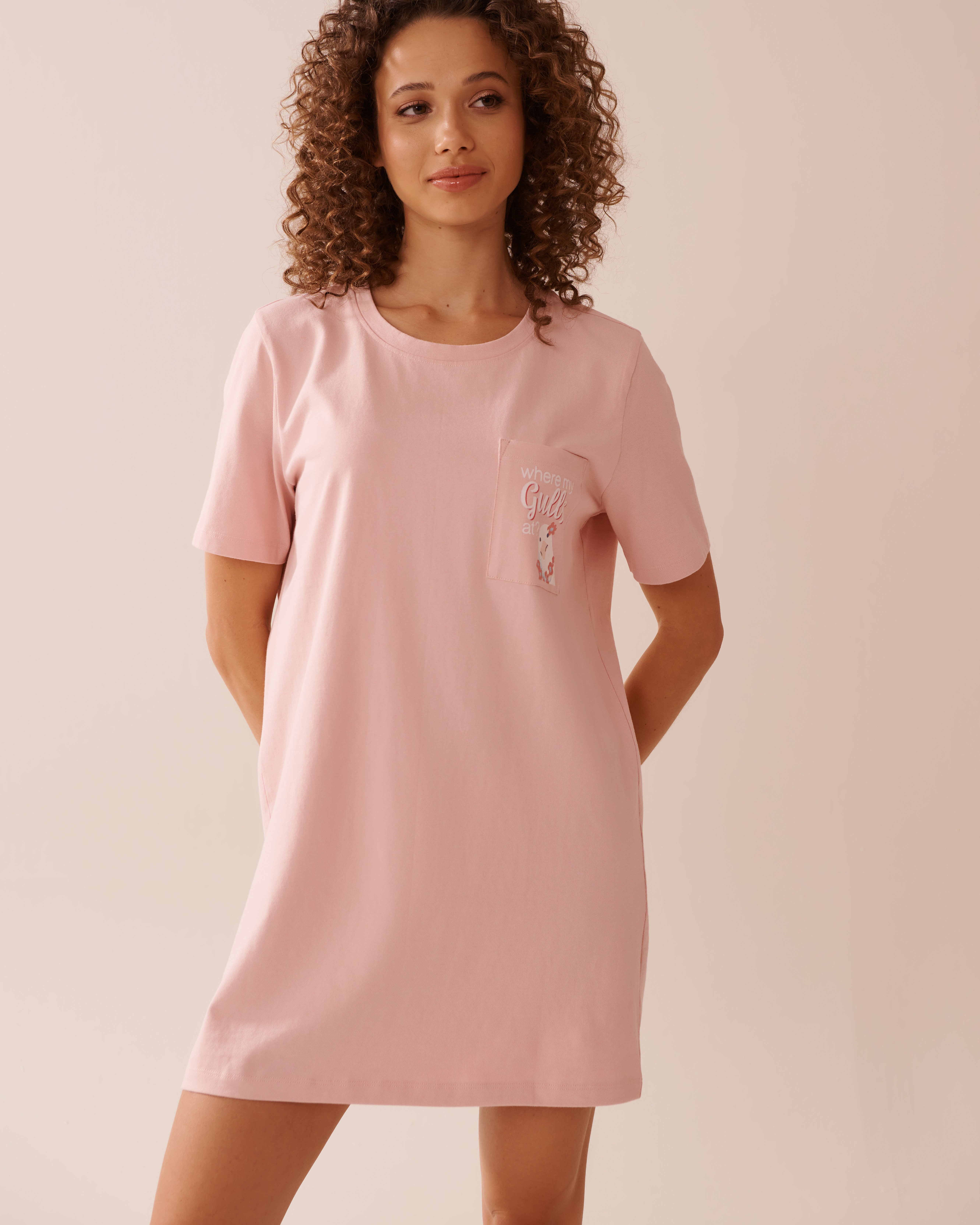 LA VIE EN ROSE Chemise de nuit en coton imprimé goéland Rose pivoine 40500427 - View1
