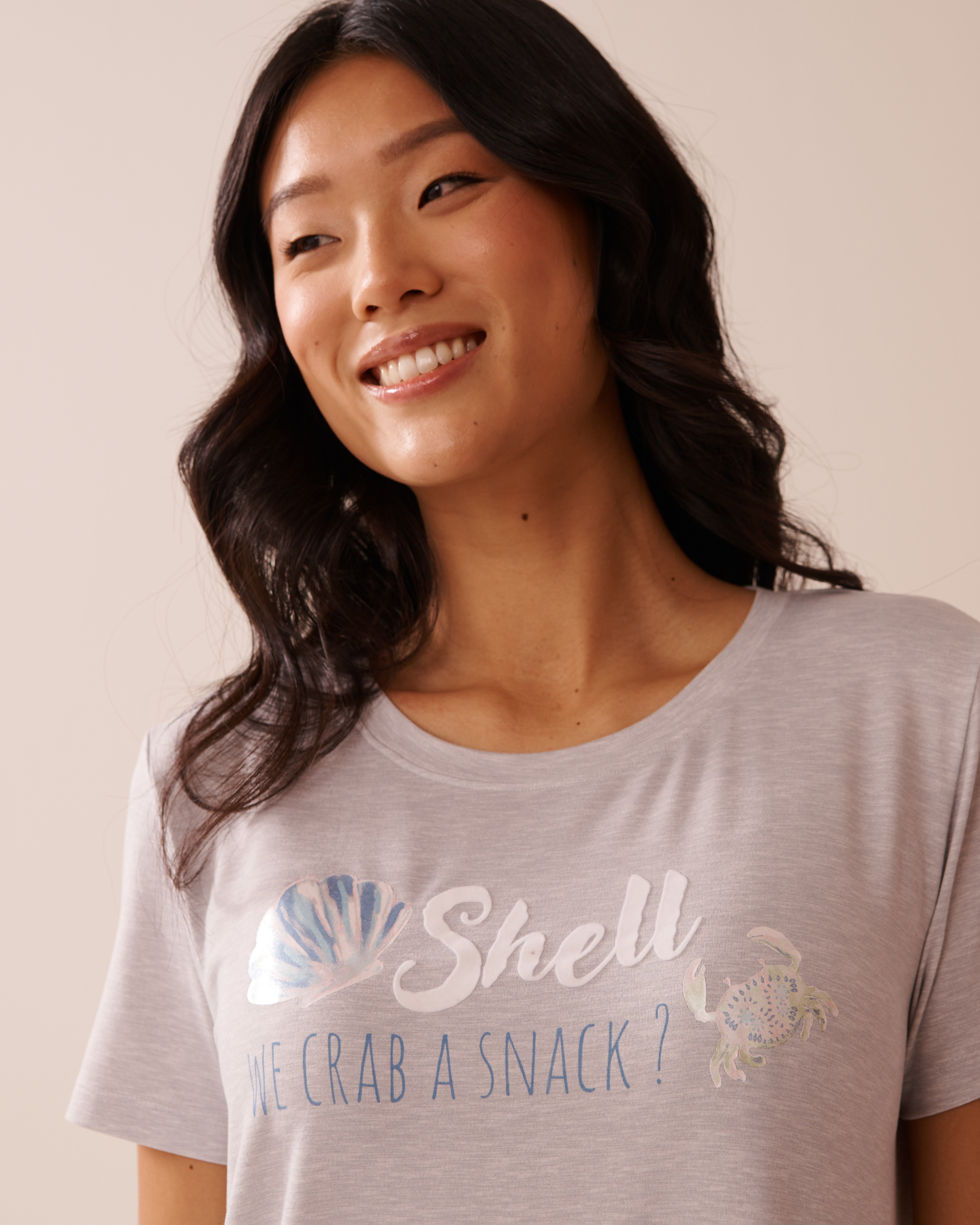 LA VIE EN ROSE Seashell Print Super Soft Sleepshirt Grey 40500428 - View3