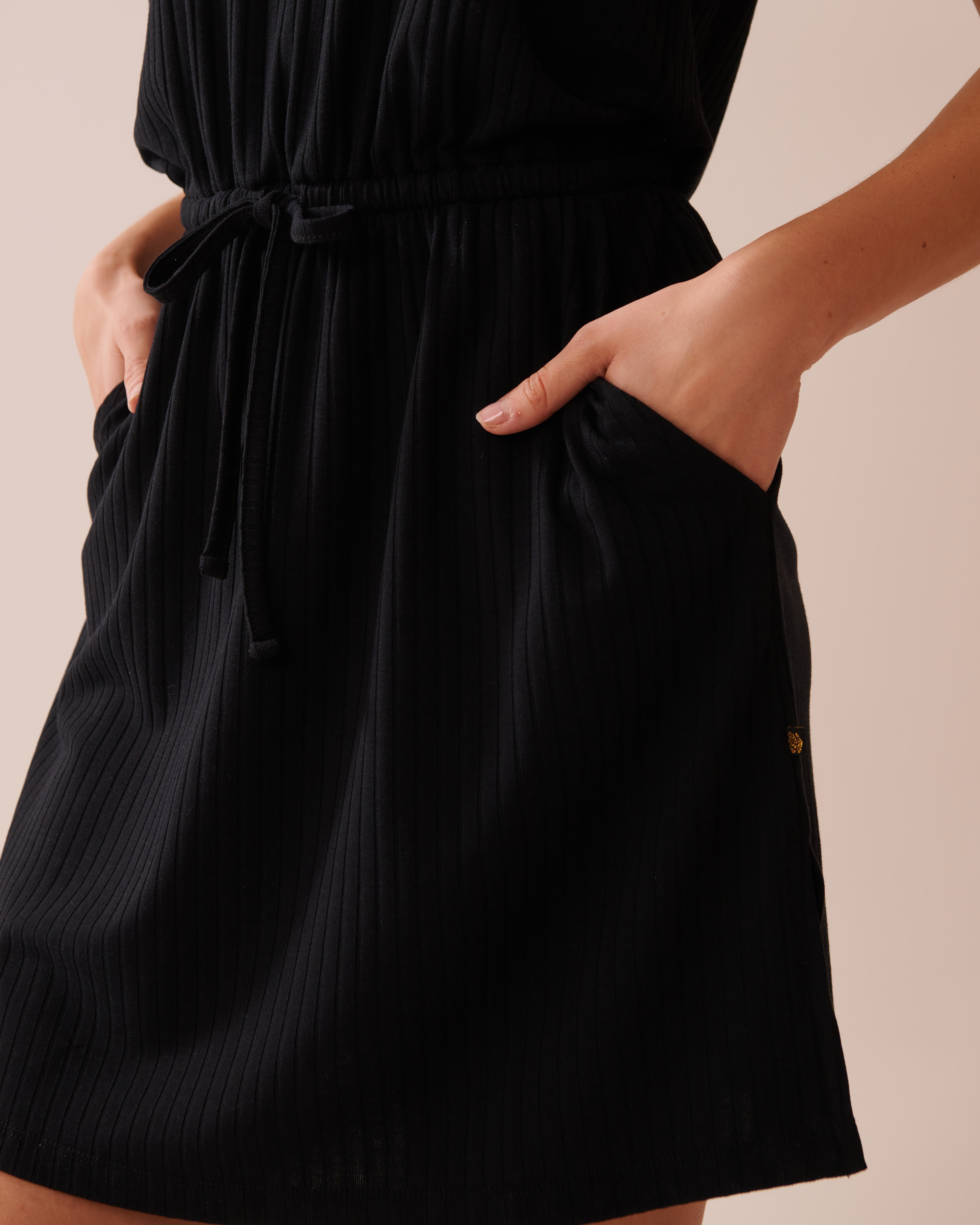 LA VIE EN ROSE AQUA Ribbed Sleeveless Dress Black 80300120 - View3