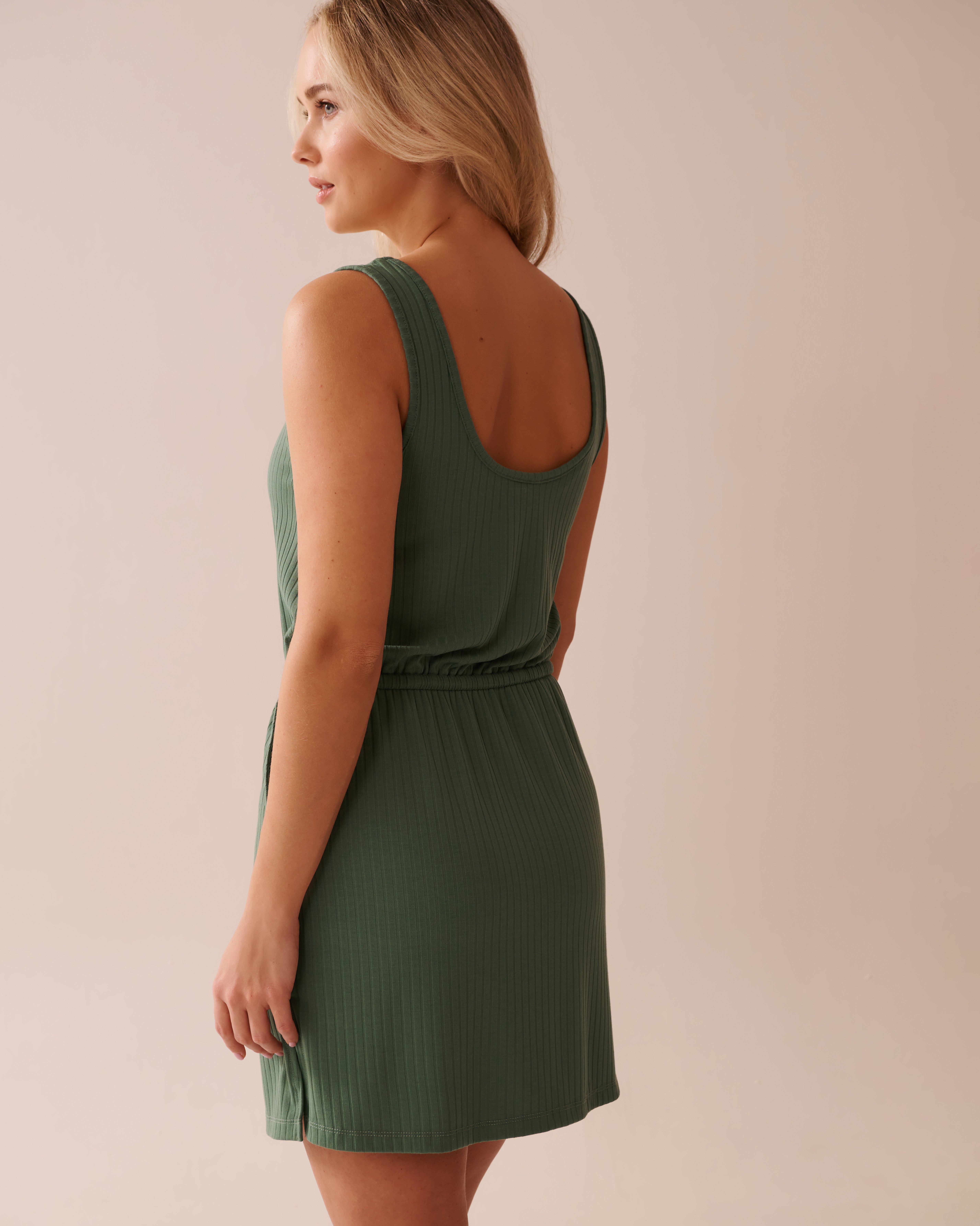 LA VIE EN ROSE AQUA Ribbed Sleeveless Dress Khaki 80300120 - View2