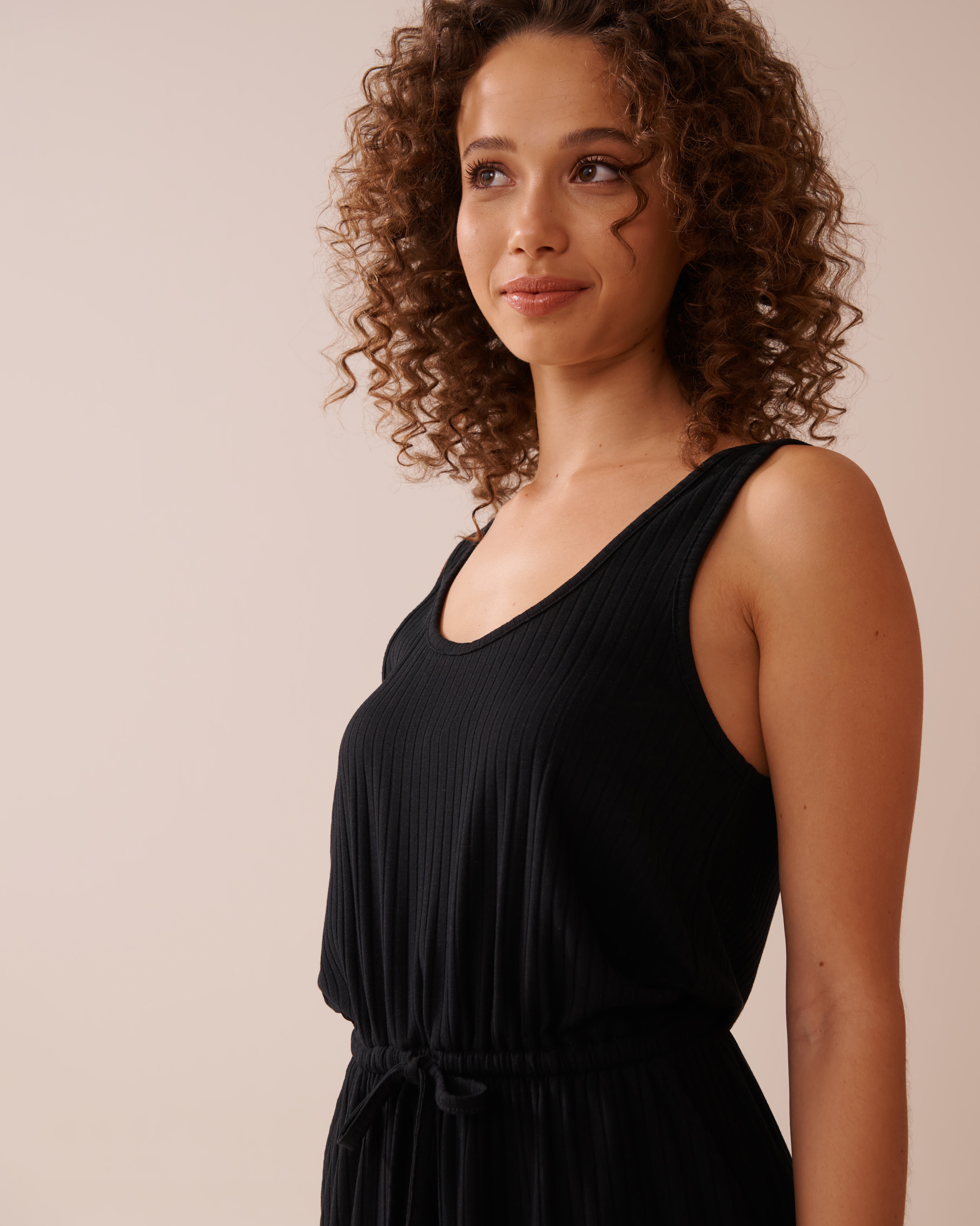 LA VIE EN ROSE AQUA Ribbed Sleeveless Dress Black 80300120 - View4