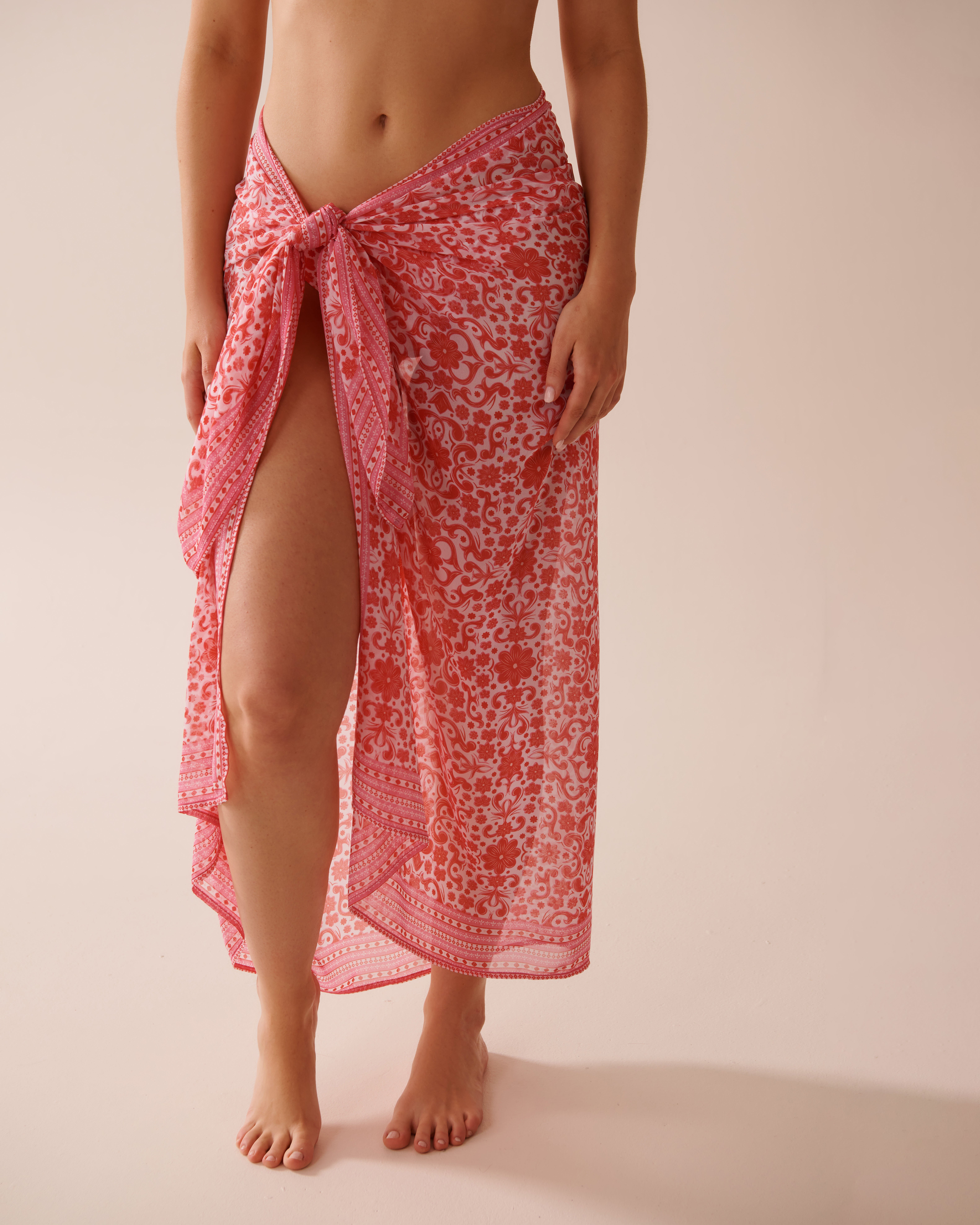 LA VIE EN ROSE AQUA Long Chiffon Pareo Red Tile 80200071 - View3