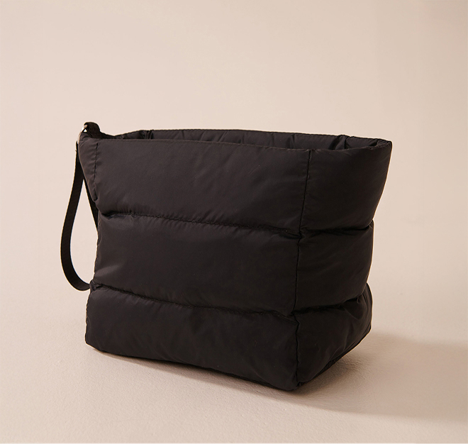 Black cosmetic bag.
