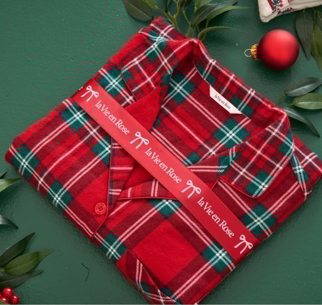 Folded red Christmas pajama