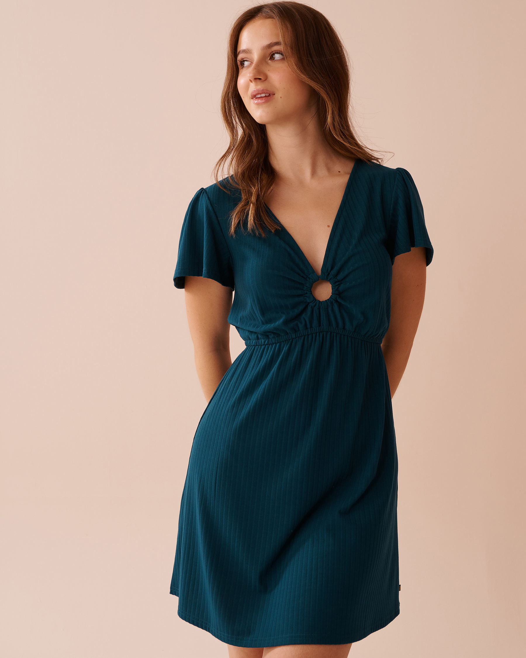 LA VIE EN ROSE AQUA Robe courte côtelée Sarcelle 80300103 - View1