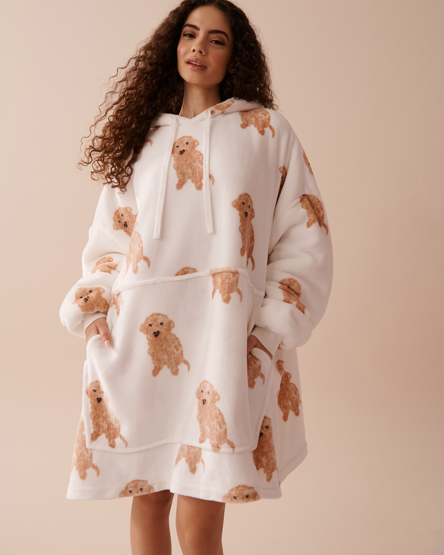 LA VIE EN ROSE Dog Print Soft Plush Oversized Hoodie Dog Print 40700337 - View1