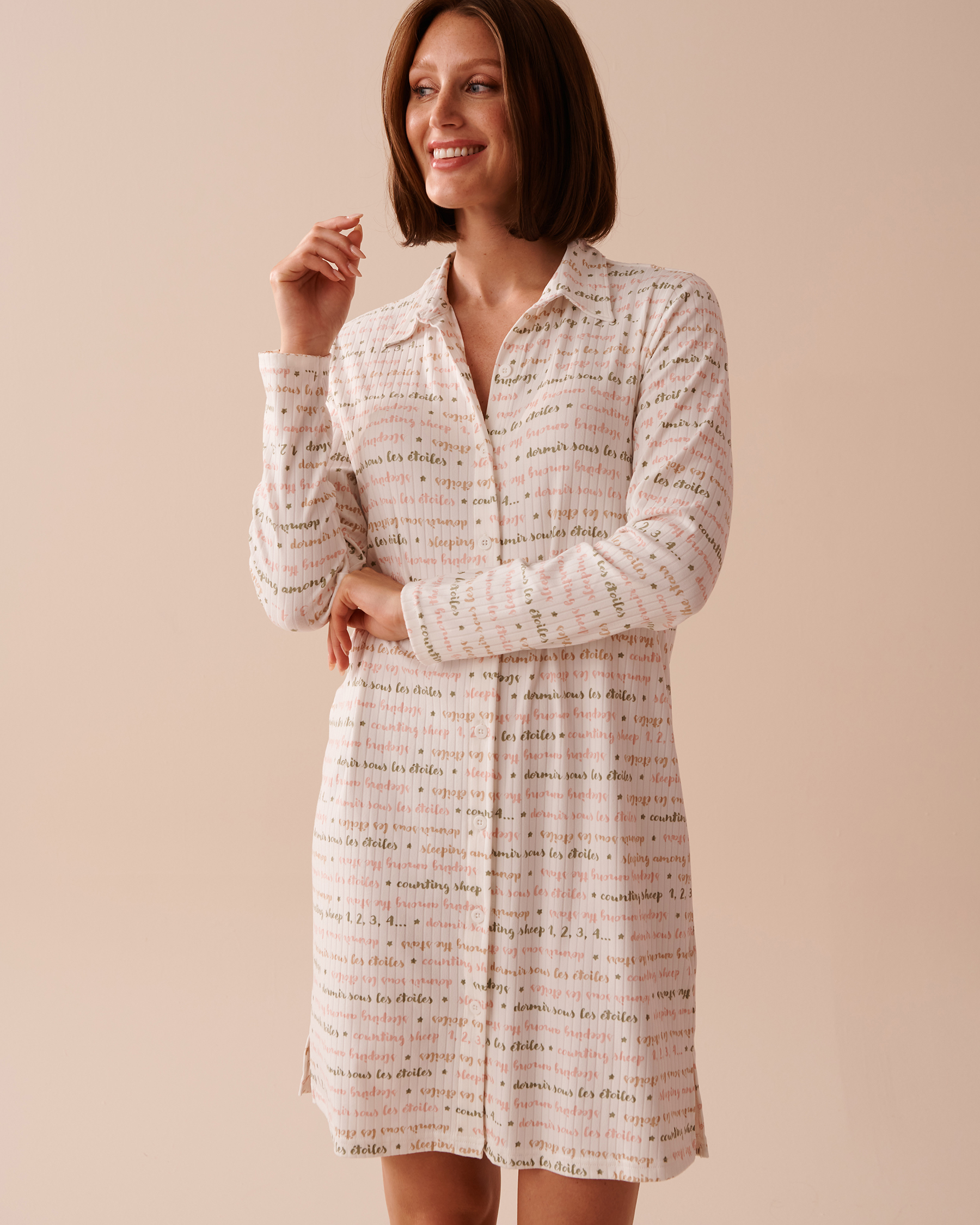 LA VIE EN ROSE Ribbed Jersey Sleepshirt Quotes 40500363 - View1