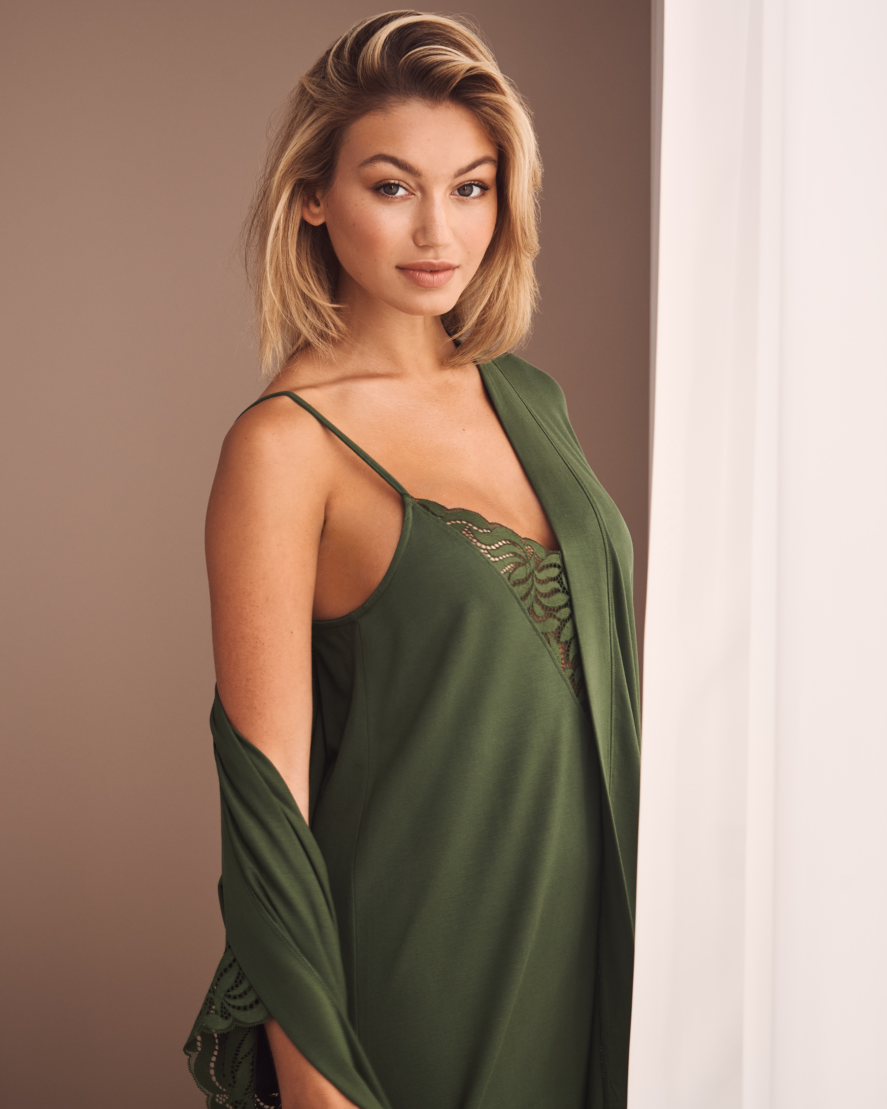 LA VIE EN ROSE Lace Detail Modal Nightie Thyme Green 40500373 - View1