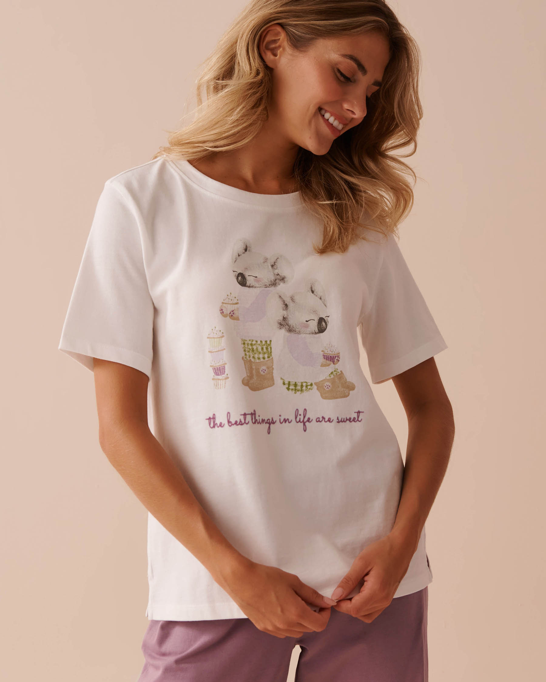 LA VIE EN ROSE Koala Print Cotton T-shirt White 40100614 - View1