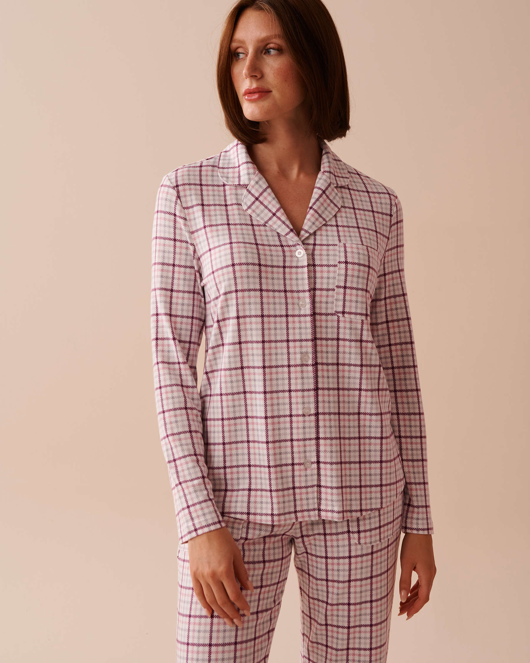 LA VIE EN ROSE Purple Plaid Recycled Fibers Button-down Shirt Purple Plaid 40100616 - View1