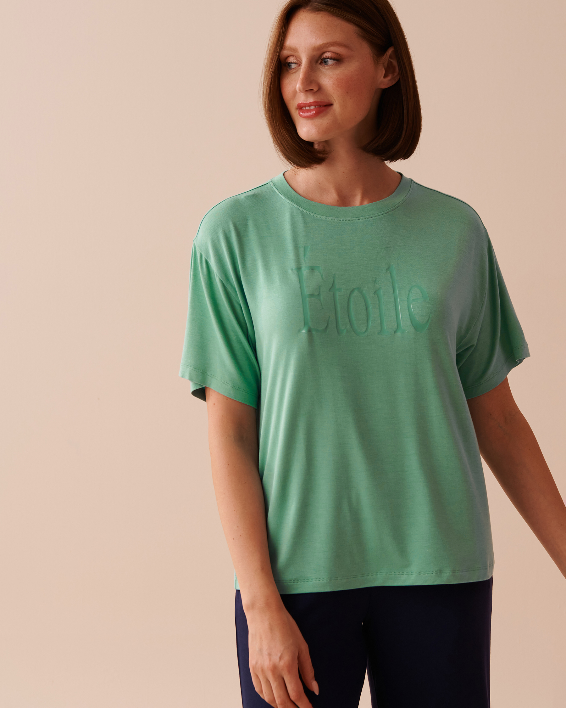 LA VIE EN ROSE Soft Jersey Drop Shoulder T-shirt Green Cyan 40100628 - View1