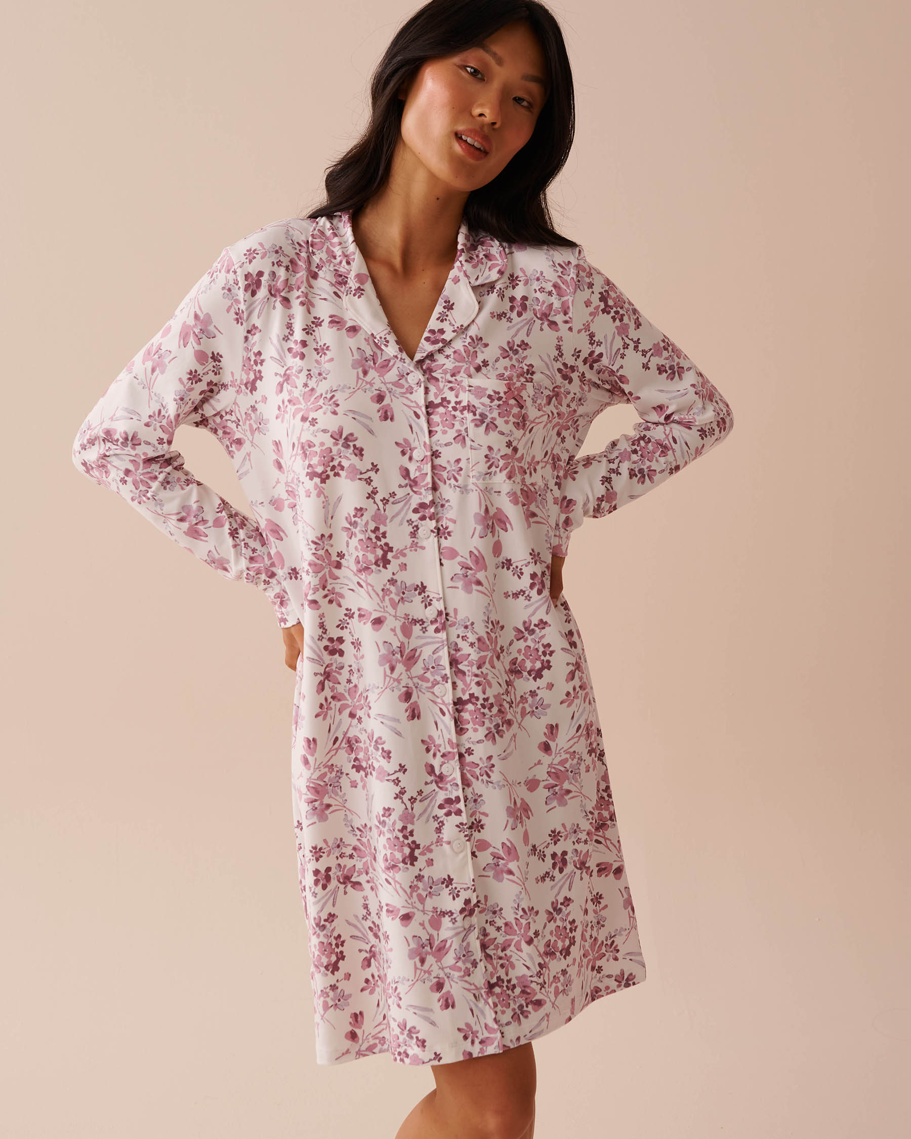 LA VIE EN ROSE Purple Flowers Super Soft Long Sleeve Sleepshirt Purple Flowers 40500375 - View1