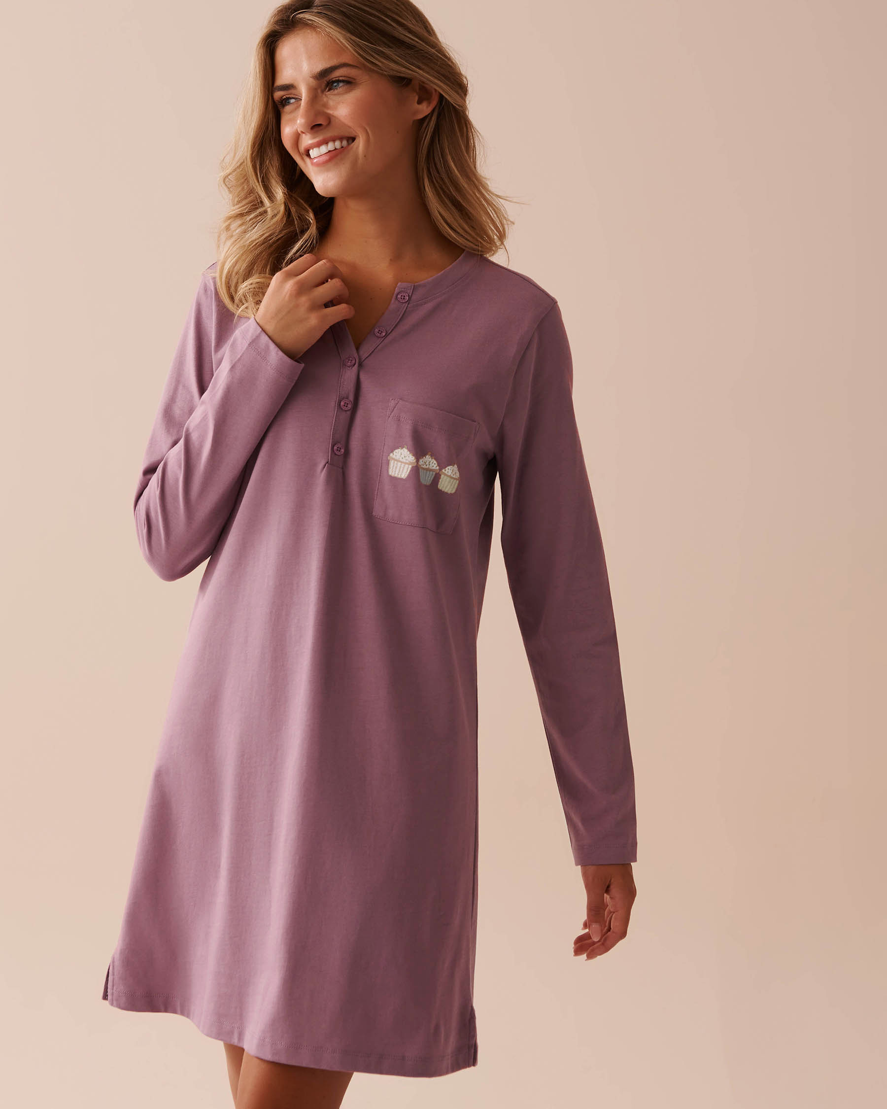 LA VIE EN ROSE Cupcake Print Cotton Long Sleeve Sleepshirt Dusty Orchid 40500377 - View1