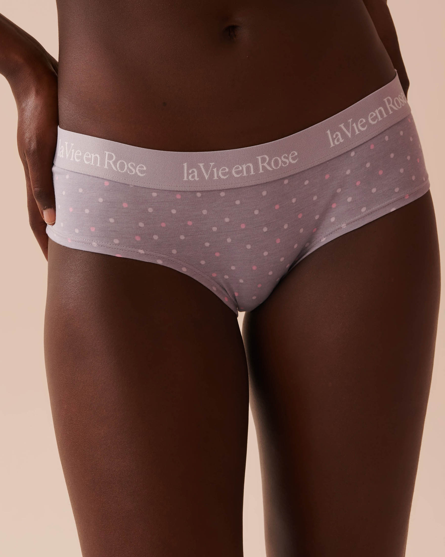 LA VIE EN ROSE Cotton and Logo Elastic Band Hiphugger Panty Cat Print 20100493 - View1