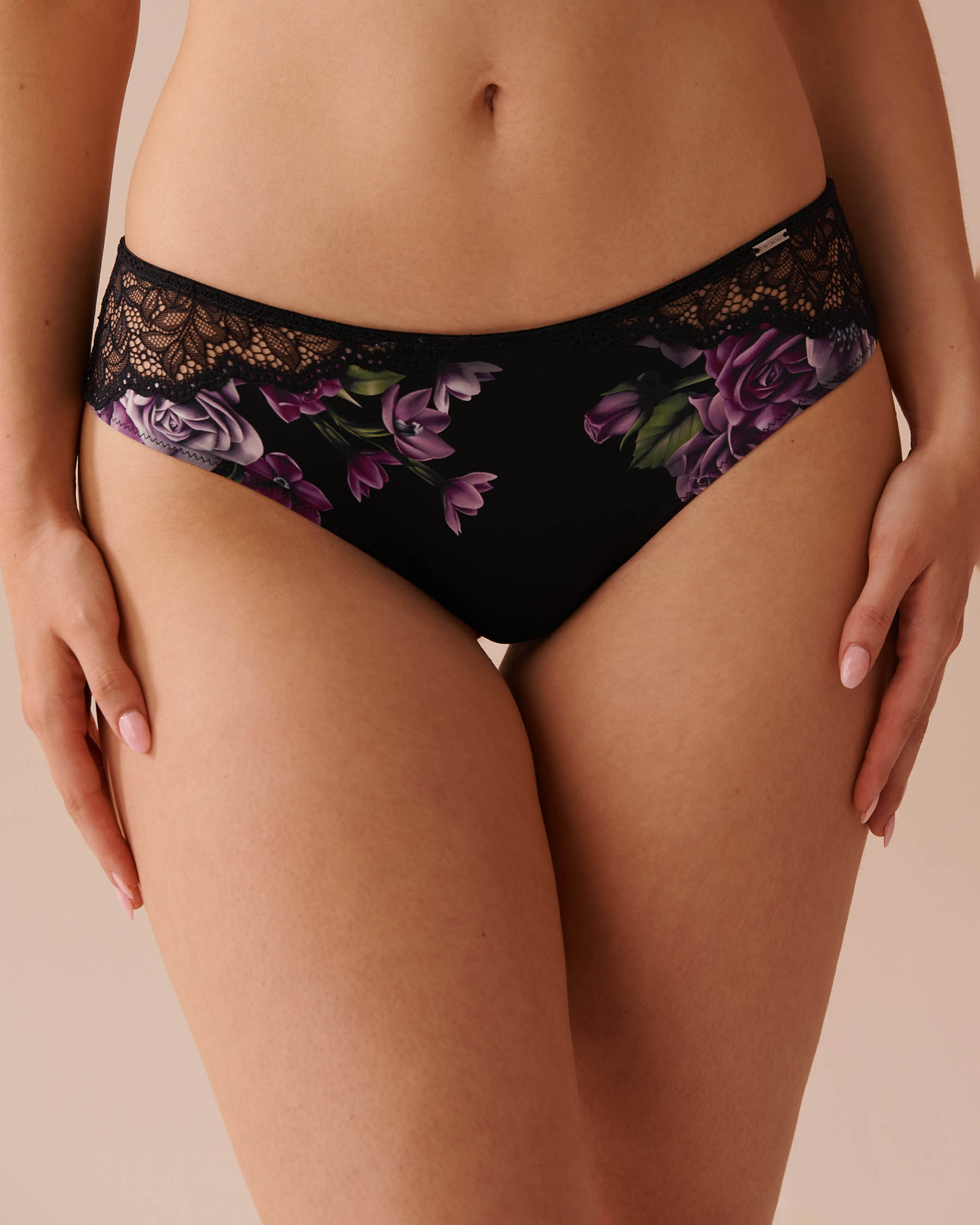 LA VIE EN ROSE Microfiber and Lace Cheeky Panty Purple Bouquet 20300341 - View1