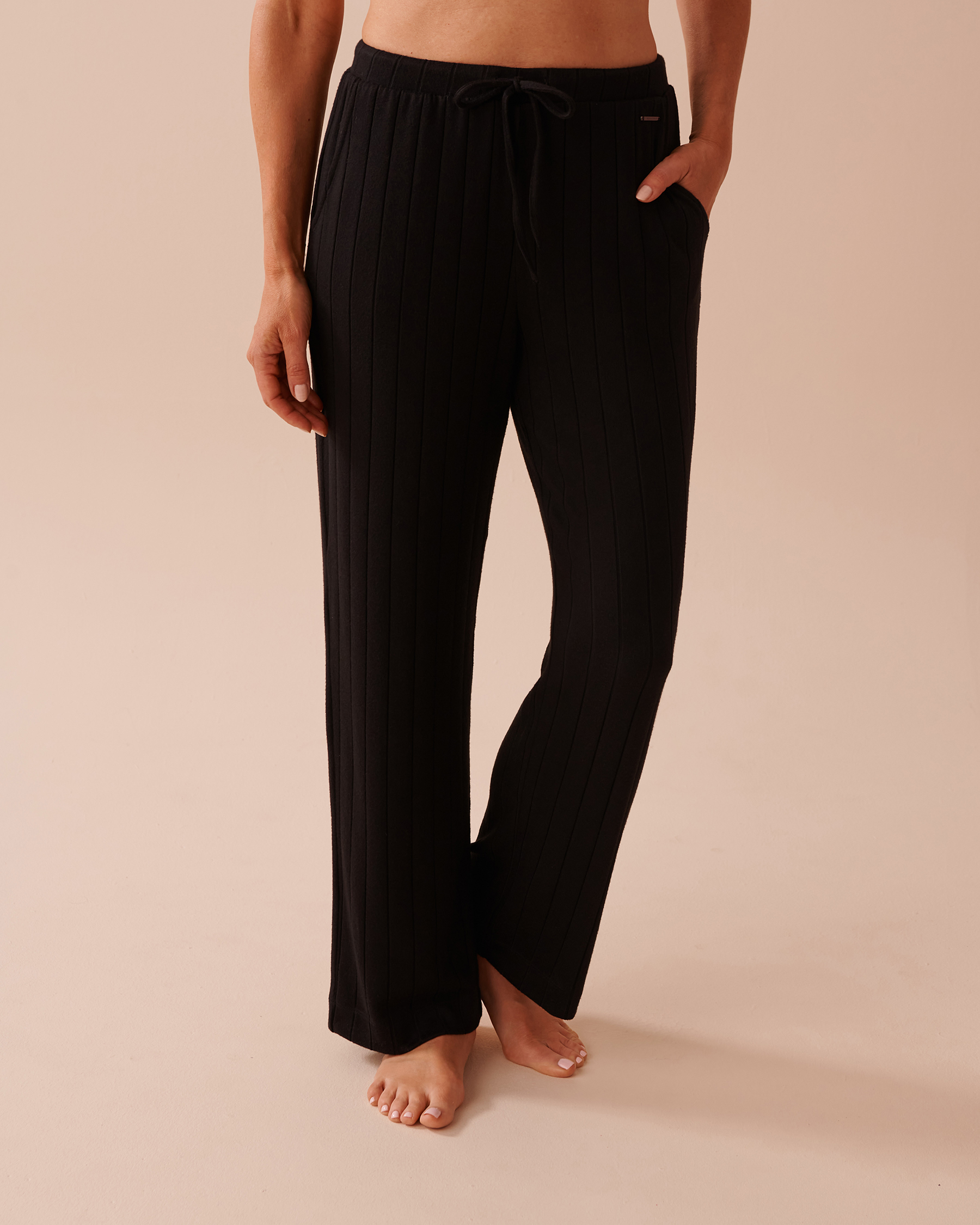 LA VIE EN ROSE Ribbed Wide Leg Pants Black 50200082 - View1