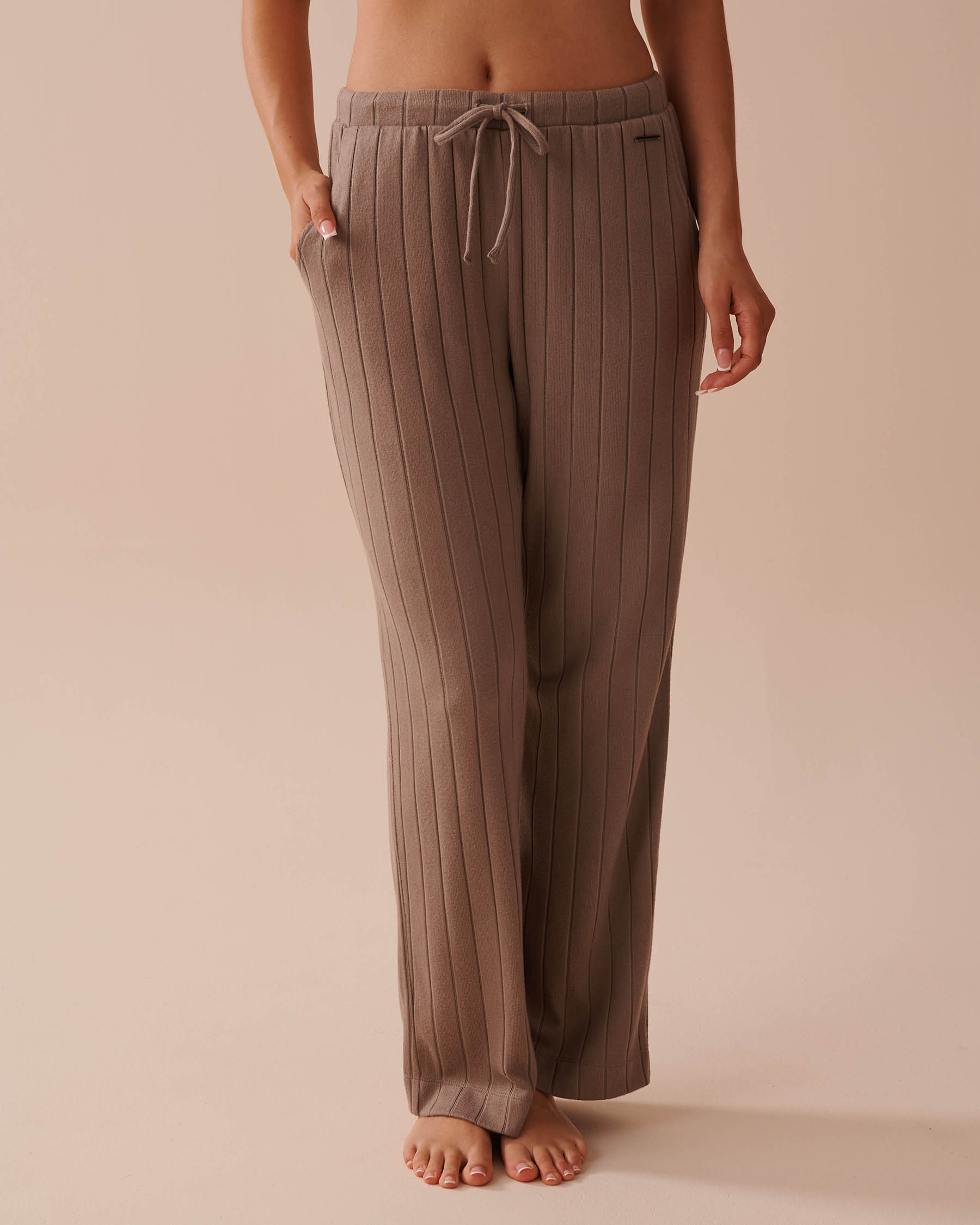 LA VIE EN ROSE Ribbed Wide Leg Pants Brown 50200082 - View1