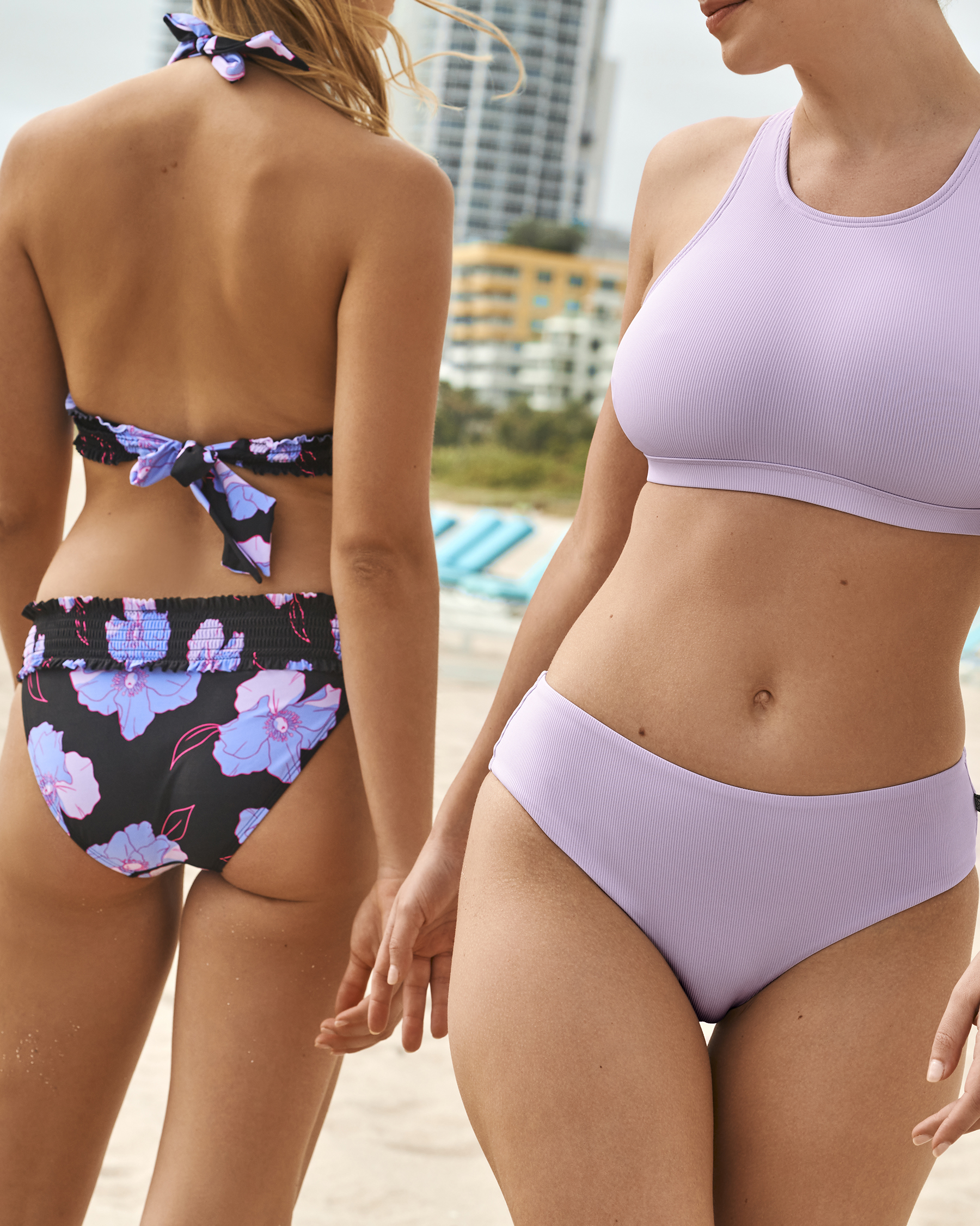 LA VIE EN ROSE AQUA TEXTURED PASTEL Mid Waist Cheeky Bikini Bottom Pastel Lilac 70300536 - View1