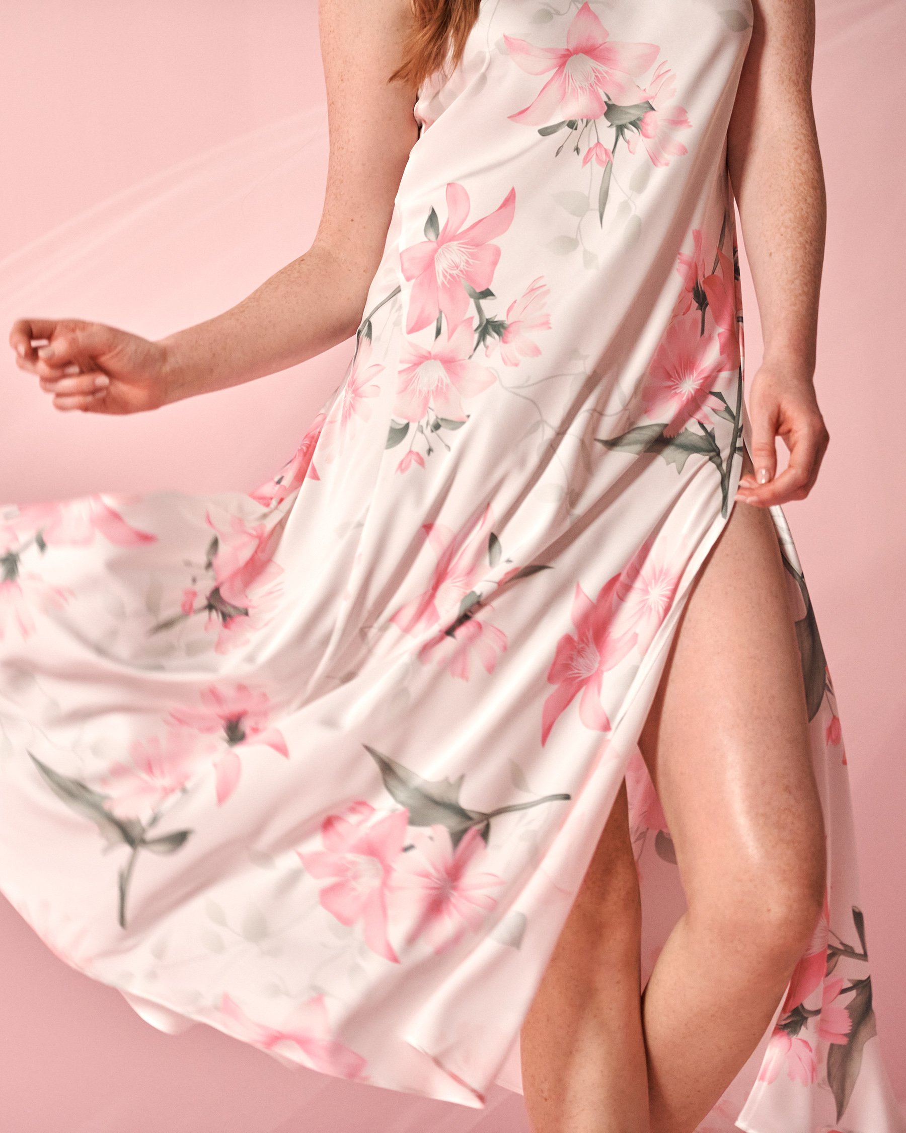 LA VIE EN ROSE Pink Floral Long Satin Nightie Summer Garden 60500142 - View1