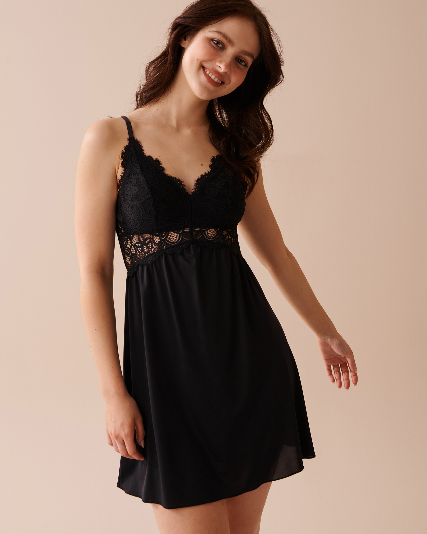 LA VIE EN ROSE Lace Overlay Nightie Black 60500148 - View1