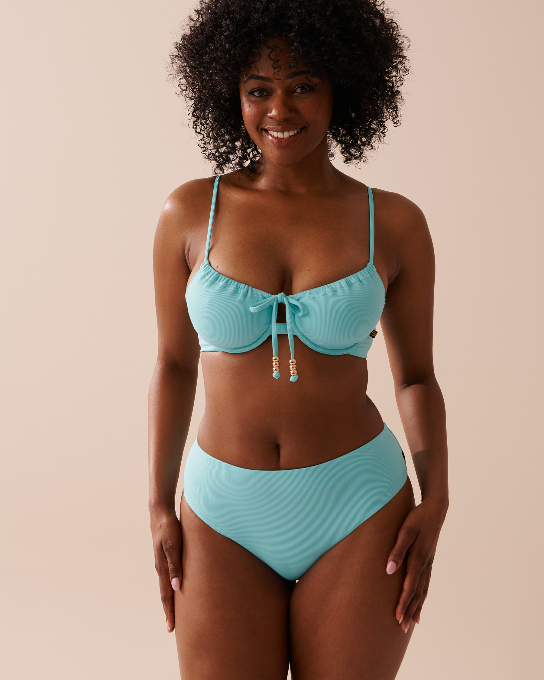 LA VIE EN ROSE AQUA SKY BLUE Recycled Fibers Plunge Bikini Top Sky Blue 70200128 - View1